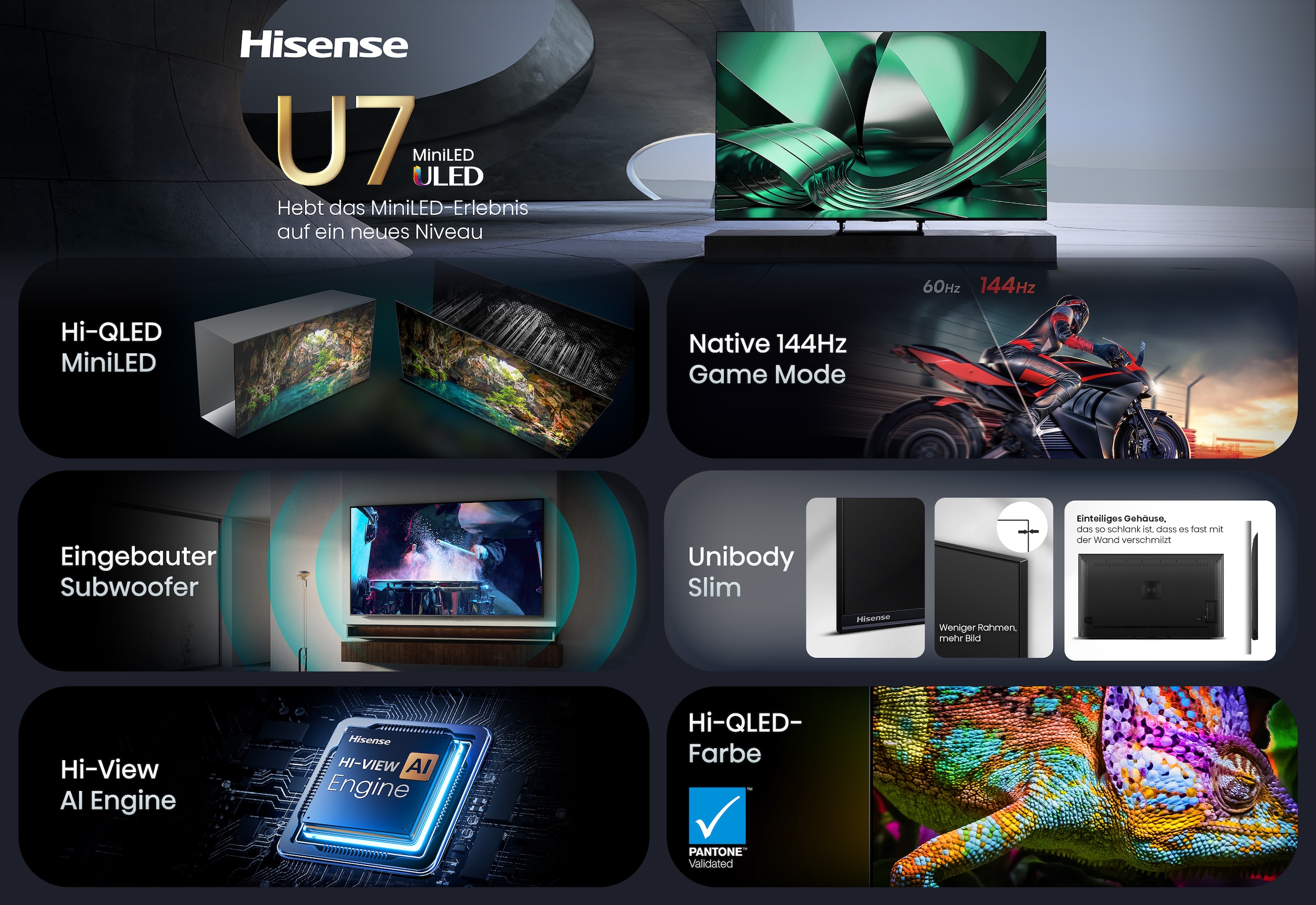 Hisense QLED-Fernseher »75U7DSE« 189 cm/75 ″ Smart-TV