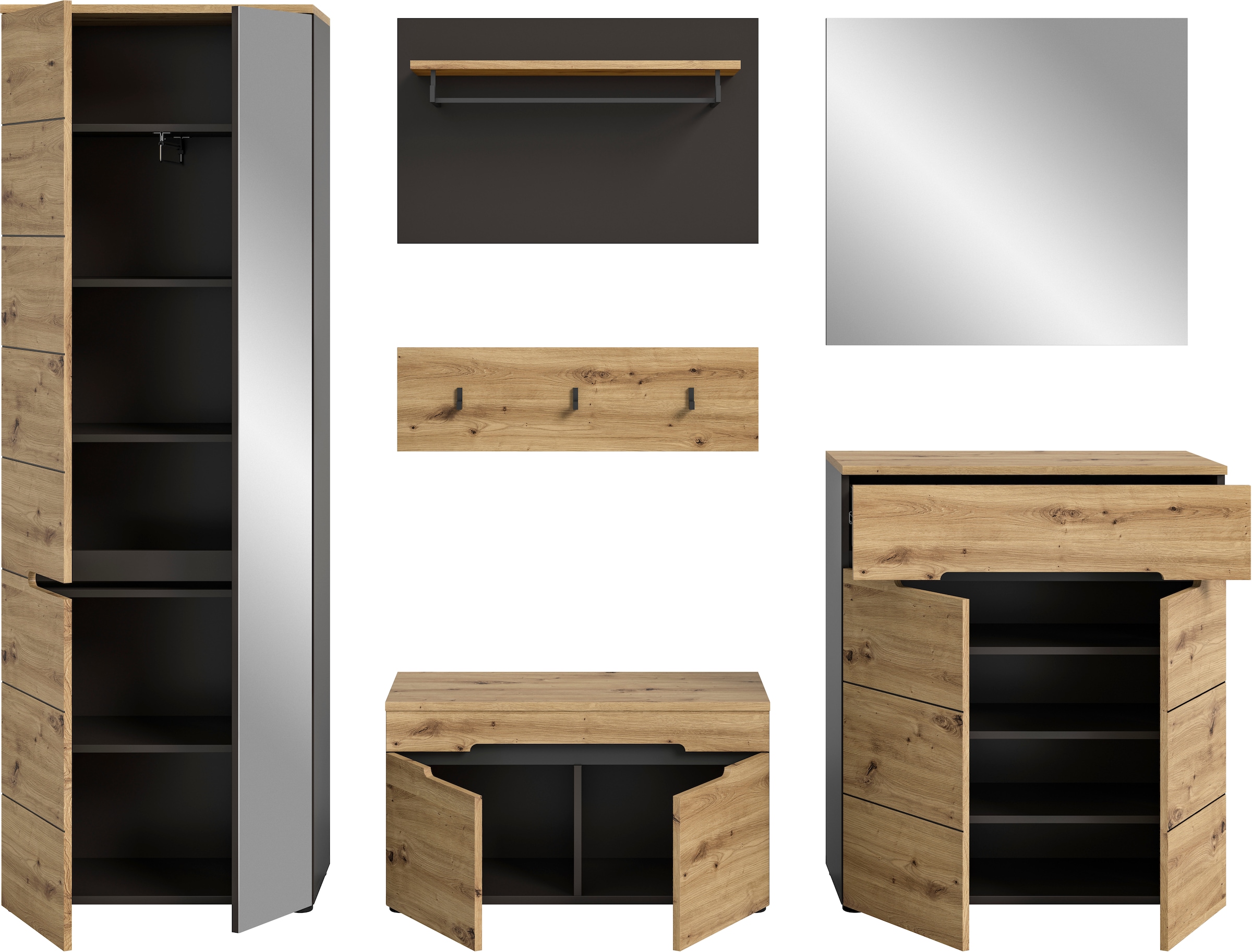INOSIGN Garderoben-Set »REHAT, TOPSELLER!, 6-teilig, Breite 255cm, individuell stellbar«, (6 St.), Garderobenkombination, Kombination, Diele, Garderobe, Garderobenmöbel