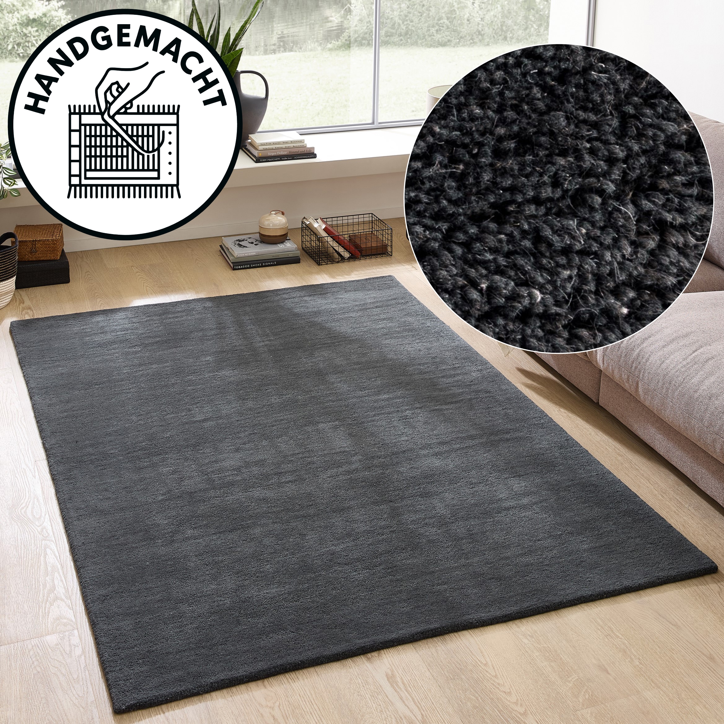 OTTO home Wollteppich »Gabbo Natur, Handgefertigt, Teppich, reine Wolle, meliert« rechteckig 14 mm Höhe reine Wolle, Uni, Wohnzimmer, Schlafzimmer, Esszimmer