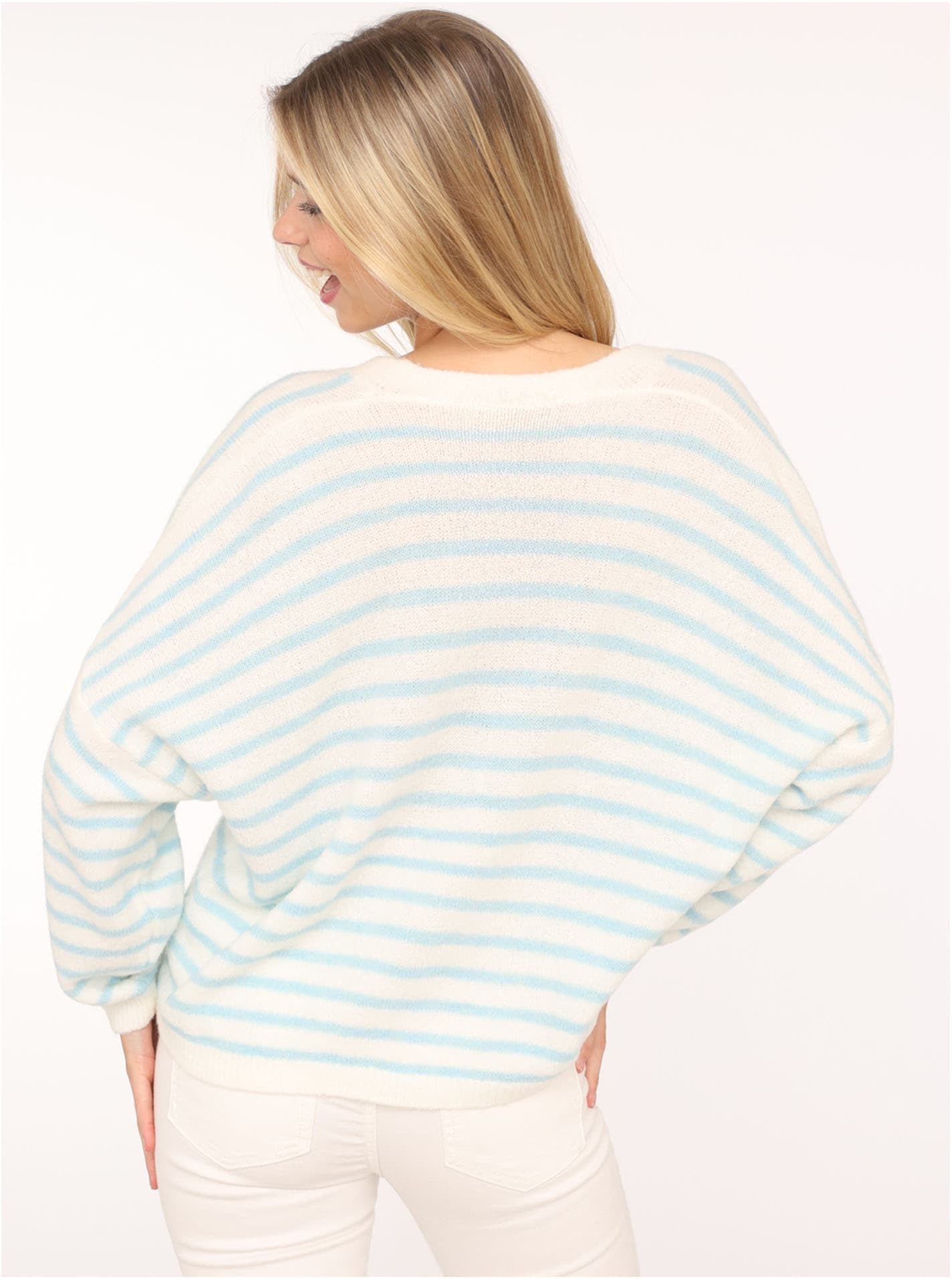 Zwillingsherz Strickjacke »"Streifen"«, One Size, Loose-Fit, Langarm, Wollanteil, V-Ausschnitt