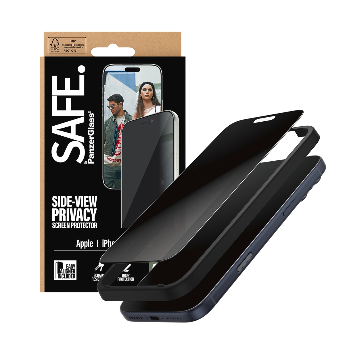 SAFE by PanzerGlass Displayschutzglas »Side-View Privacy Screen Protector« für Apple iPhone 17 Pro Max Displayschutzfolie, Schutzfolie, Bildschirmschutz, kratz- & stoßfest