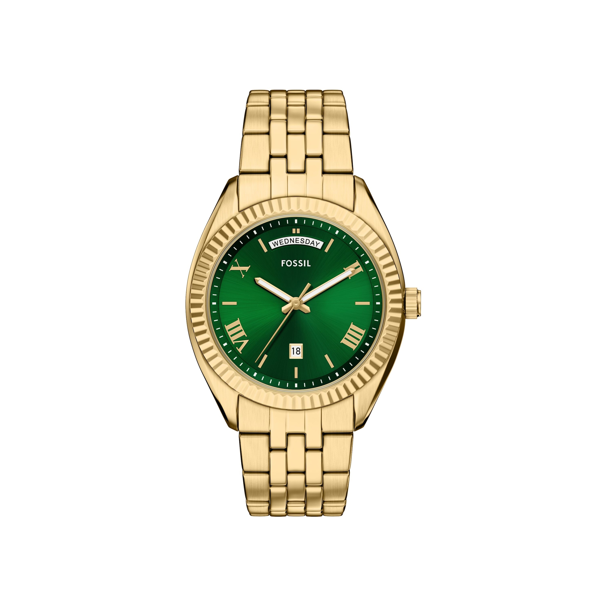 Fossil Quarzuhr »CAMPBELL« Armbanduhr, Herrenuhr, Edelstahlarmband, analog, Tag, Wochentag