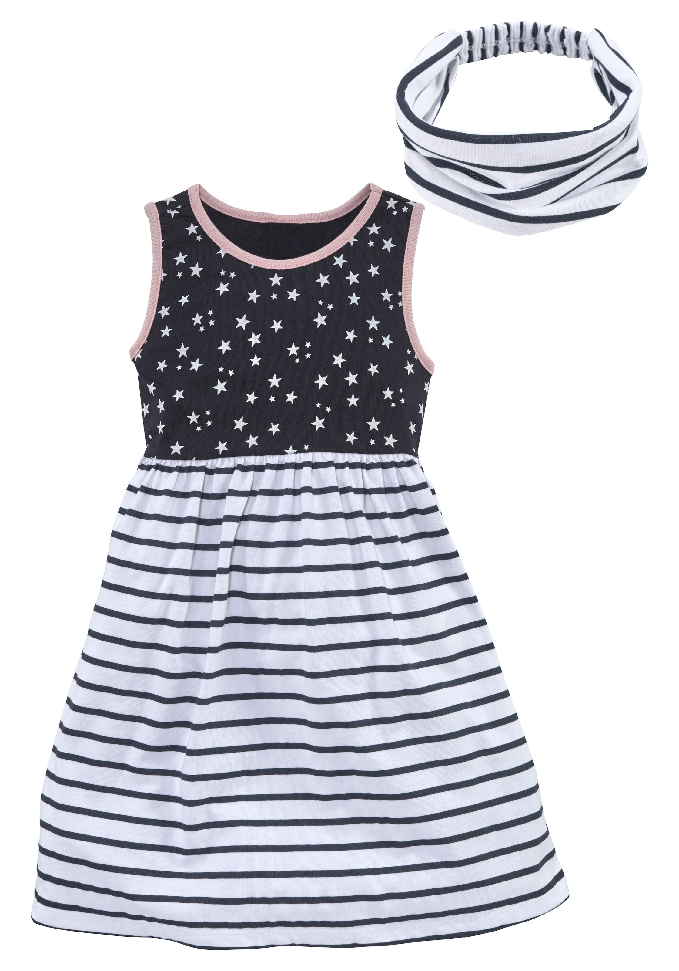 KIDSWORLD Jerseykleid »2tlg. Shirtkleid + Haarband für kleine Mädchen«, (Set, 2 tlg.), für den Alltag, 2-teiliges Set, ausgestellt, aus Baumwolle