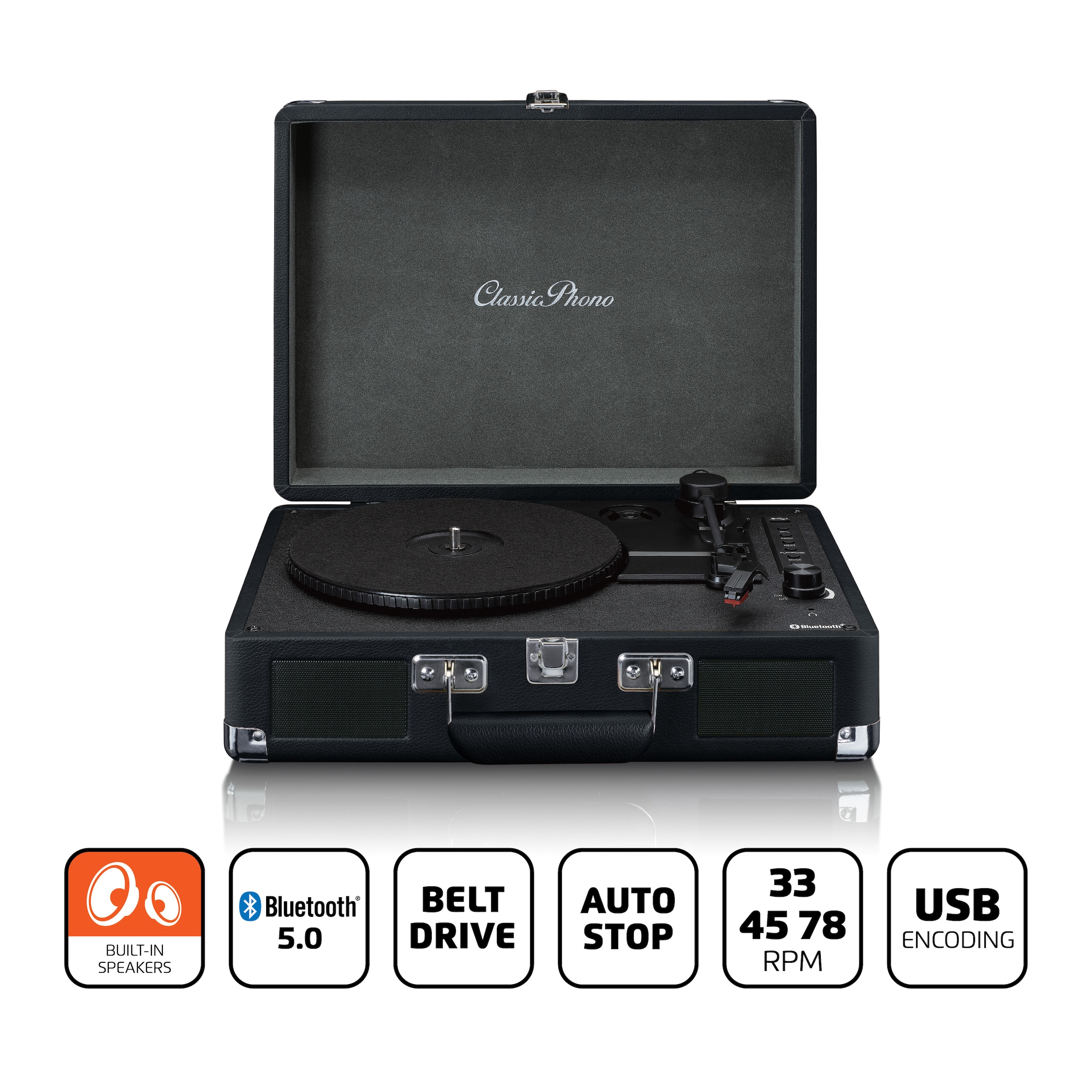 Classic Phono Plattenspieler »Classic Phono TT-115 black«, Lautsprecher integriert, Bluetooth, Aufnahmefunktion via USB