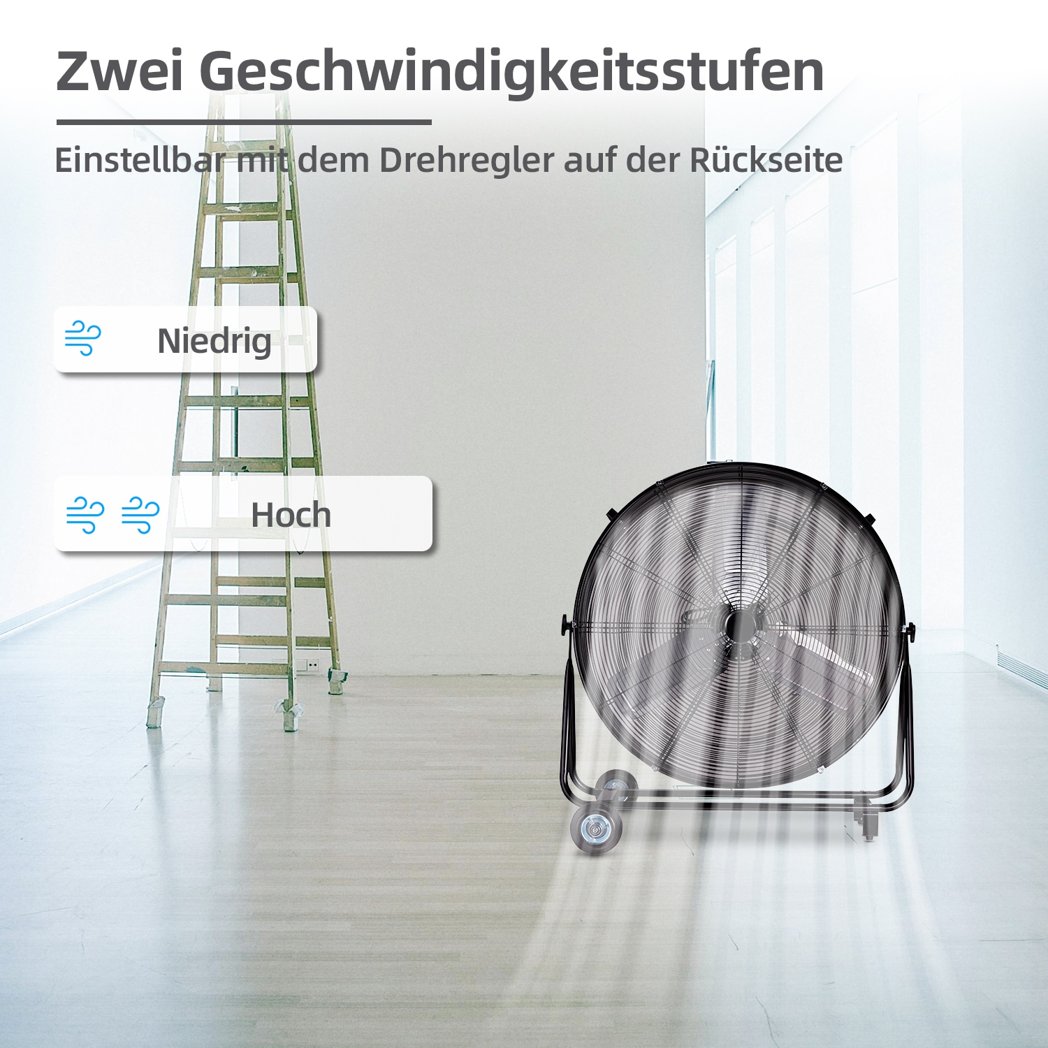be cool Windmaschine »Industrie-Windmaschine 75cm BCIWM75CM schwarz«, fahrbarer, Vollkupfermotor, Aluminium-Rotor, Spinnennetz-Schutzgitter