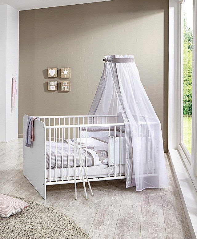 BMG Möbel Babyzimmer-Komplettset »Luis«, (Set, 4 tlg., Babybett, Wickelkommode, Wandboard, Kleiderschrank), Bett + Wickelkommode + 2-trg. Schrank + Wandboard