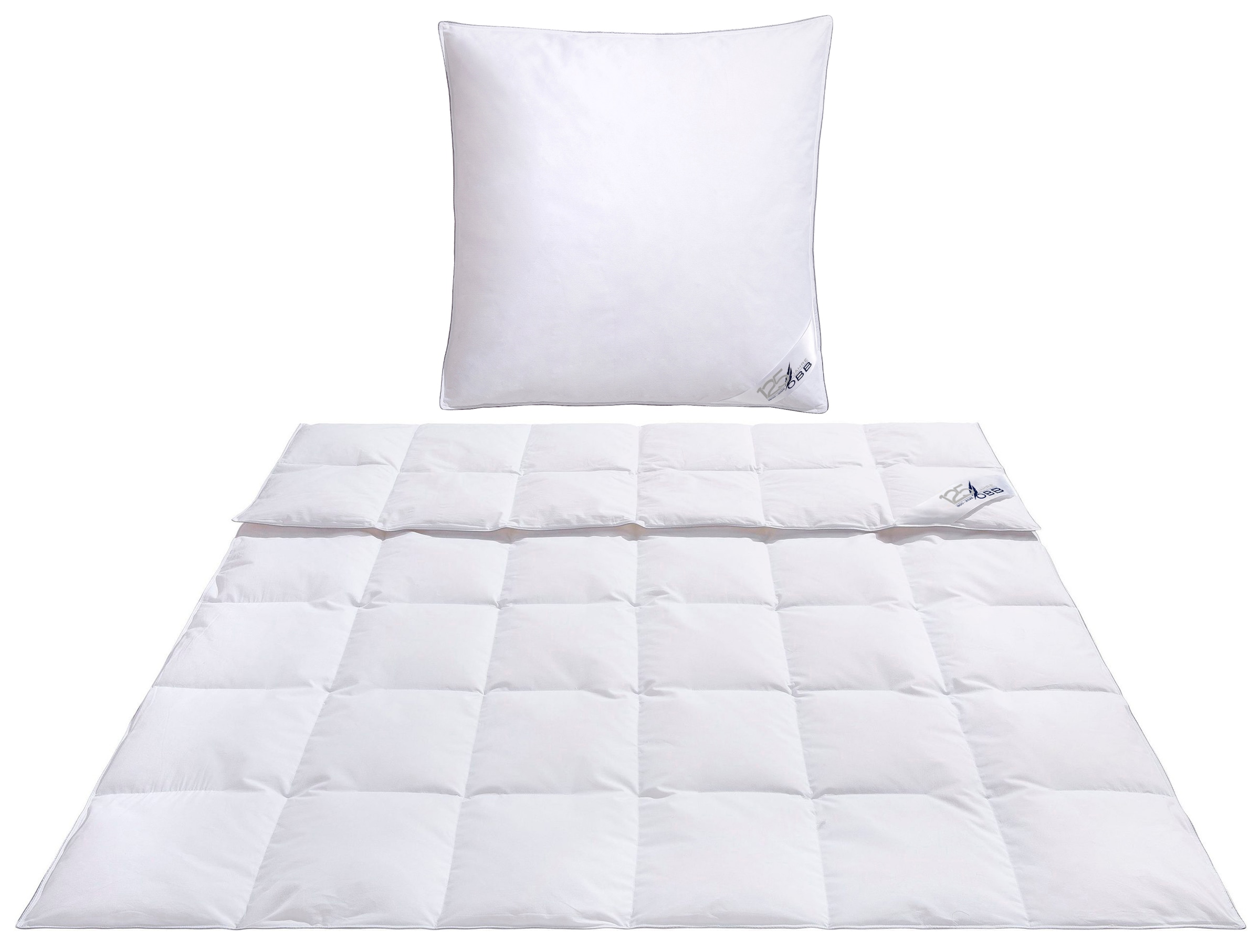 OBB Daunenbettdecke + Kopfkissen »Edition 125 Jahre, Bettendeckenset 2teilig, für Sommer oder Winter«, (Spar-Set), Decke mit Kissen 135x200 oder 155x220 cm, Made in Germany