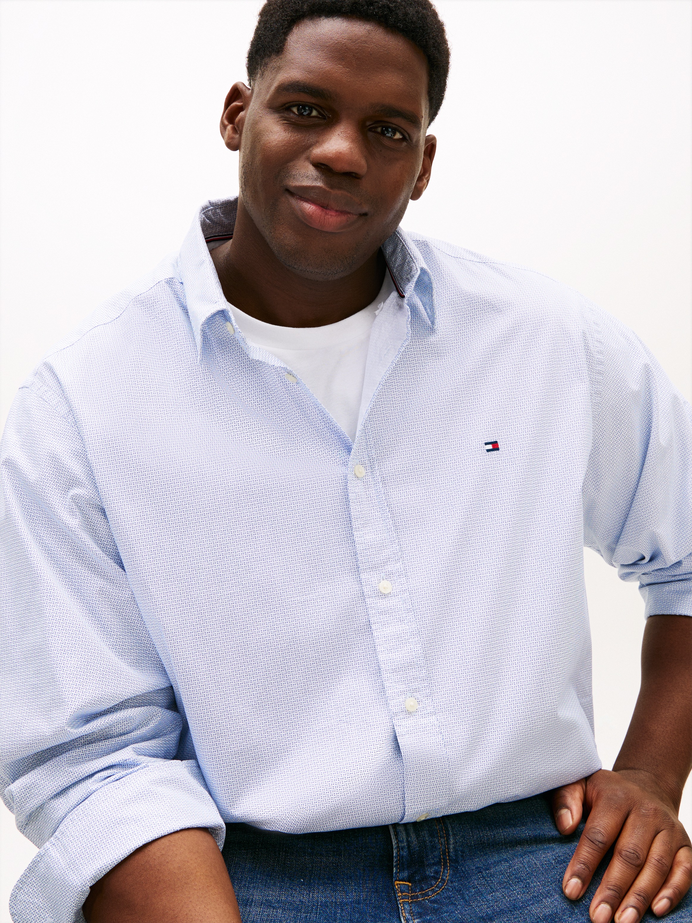 Tommy Hilfiger Big & Tall Langarmhemd »BT - FLEX POP FAKESOLID« regular fit, Button-down-Kragen, Große Größen