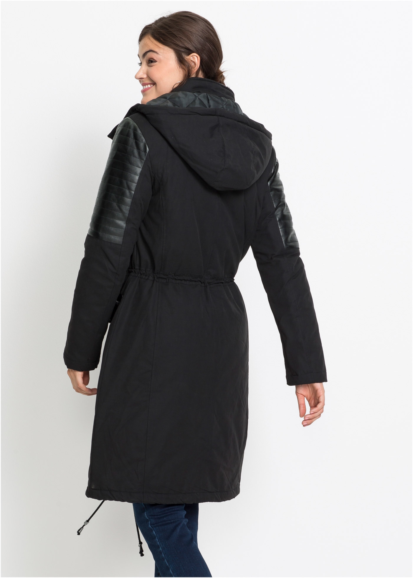 bonprix Langjacke mit Kapuze lockerer loose fit, mit großer abnehmbarer Kapuze, hoher Stehkragen
