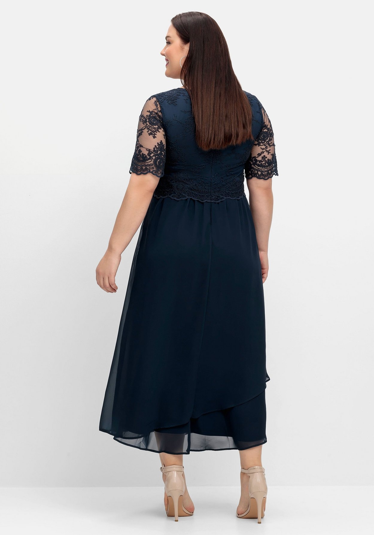 Sheego Abendkleid »Abendkleid mit besticktem Mesh-Oberteil«