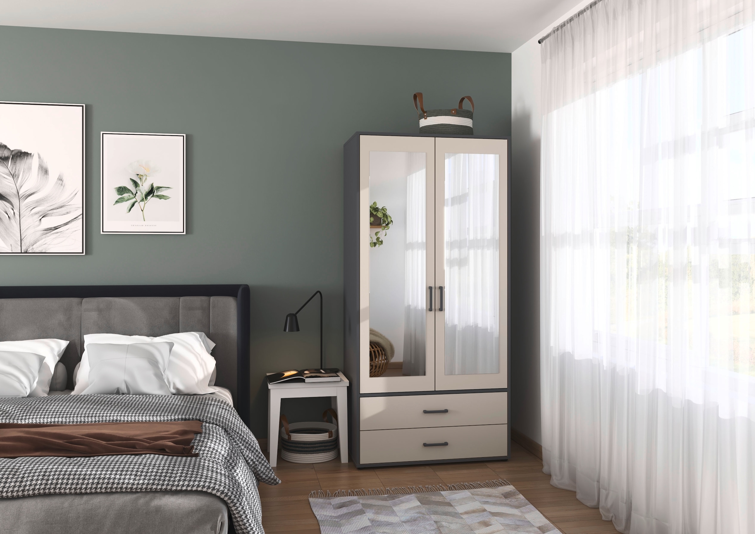 rauch Drehtürenschrank »Kleiderschrank Schrank Garderobe Wäscheschrank VOYAGER« in 3 verschiedenen Ausstattungen BASIC/CLASSIC/PREMIUM,  mit modernen Griffen in Graumetallic, inkl. Schubkästen und Spiegel