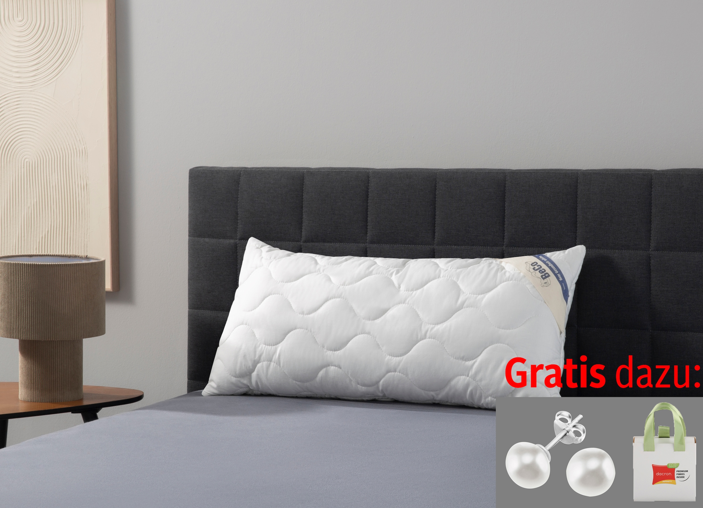 Beco Kunstfaserkopfkissen »Aerelle Blue Eco "GOLD", Kissen, mit Gratis-Perlenohrsteckern« Füllung: recycelte Faserbällchen 1 Stk. tlg. Jetzt zugreifen: Gratis-Aktion nur bis 31.12.2025!