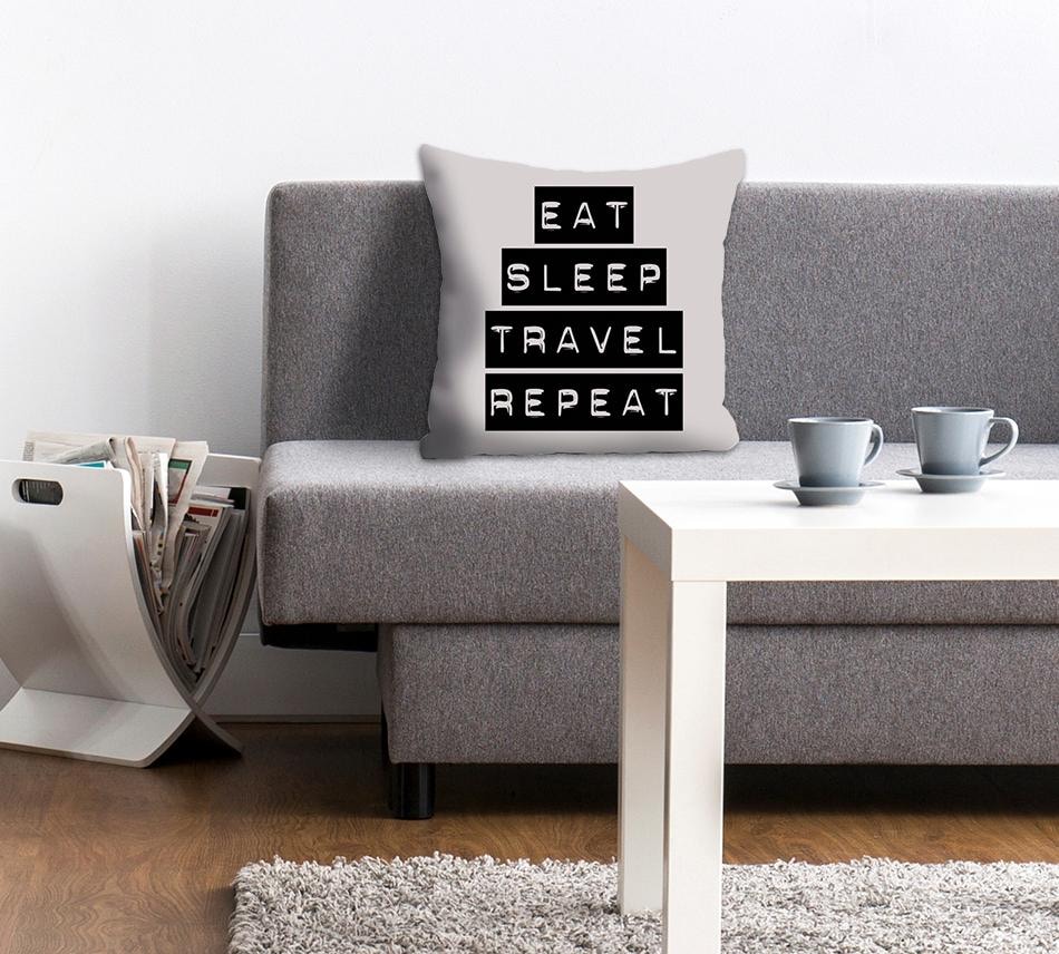 queence Dekokissen »»Eat, Sleep, Travel, Repeat««, Kissenhülle ohne Füllung, 1 Stück