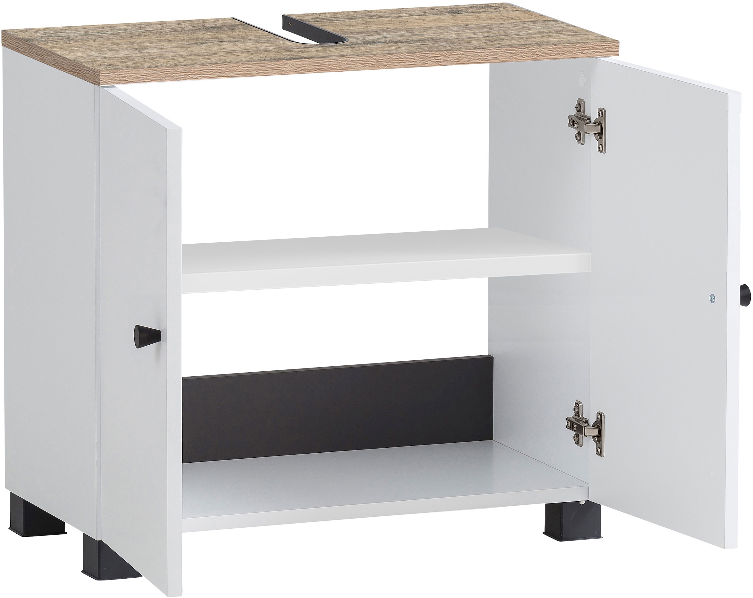 welltime Waschbeckenunterschrank »Lugo, Breite 59 cm« Oberboden mit fühlbarer Holzstruktur und Siphonausschnit