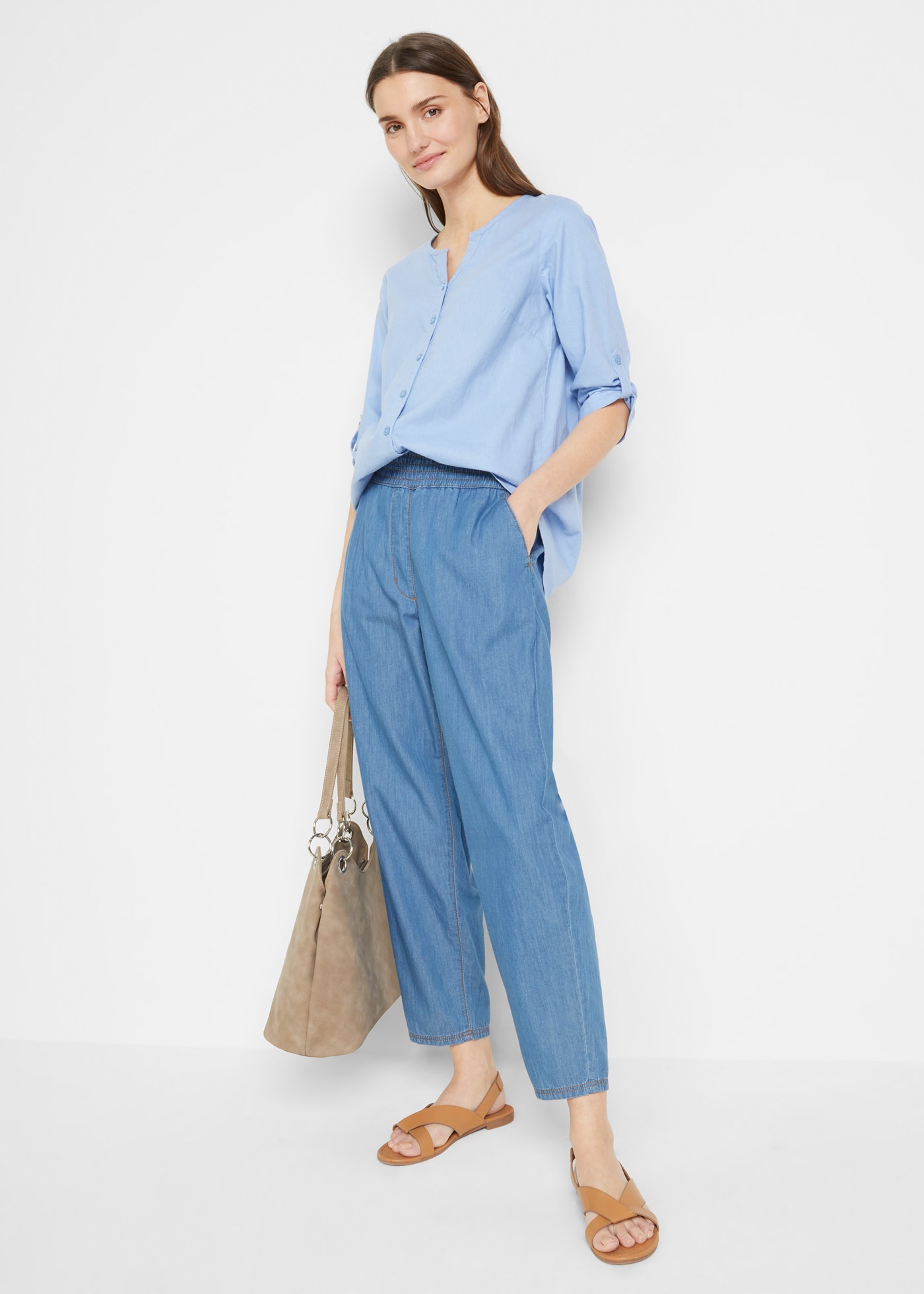 bonprix Langarmbluse »Bluse mit Leinen, 3/4 Arm« Regular Fit, für den Alltag, aus Leinen und Baumwolle