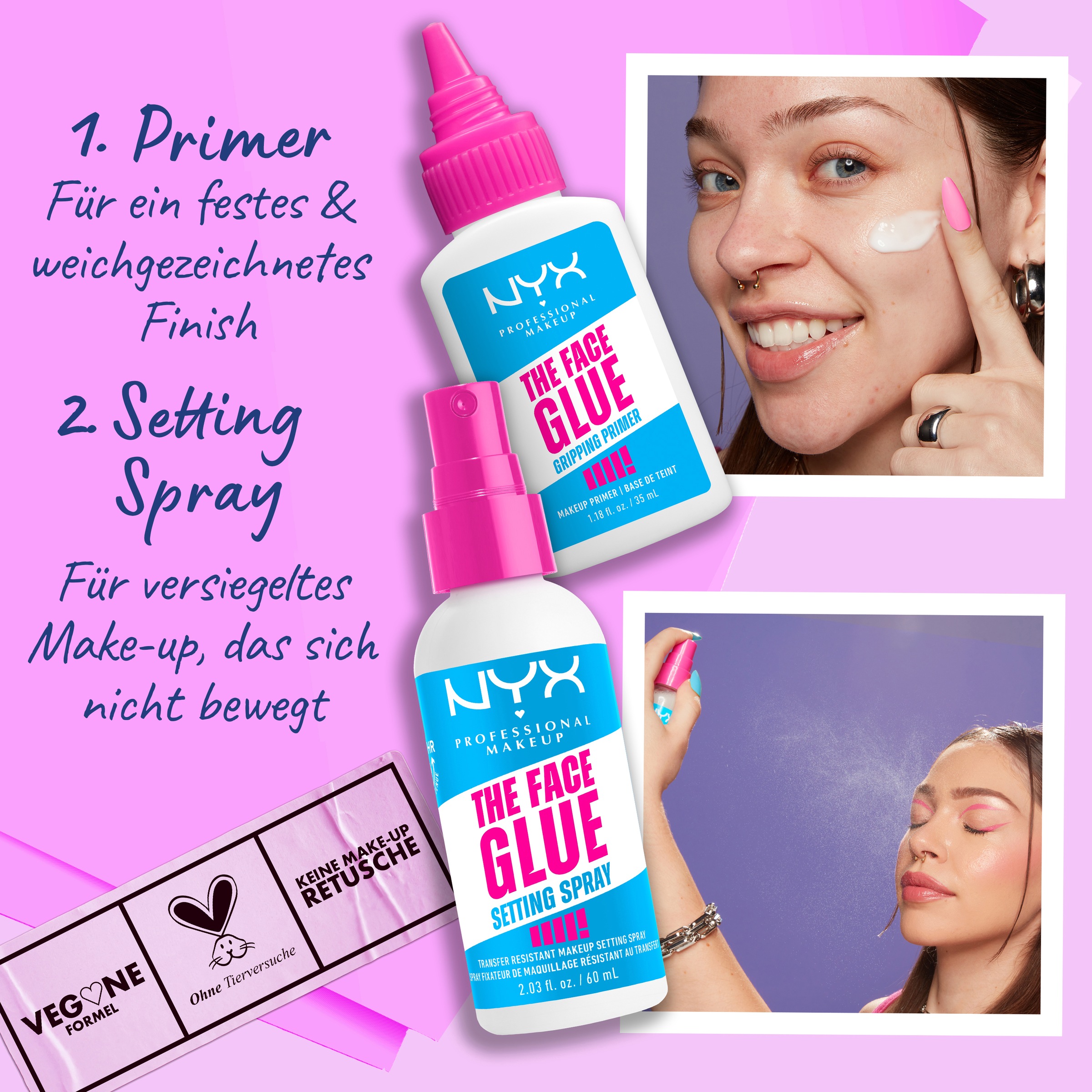 NYX Primer »NYX Professional Makeup The Face Glue Primer«, Sorgt für langanhaltendes Make-up, transparent, keine Rückstände.