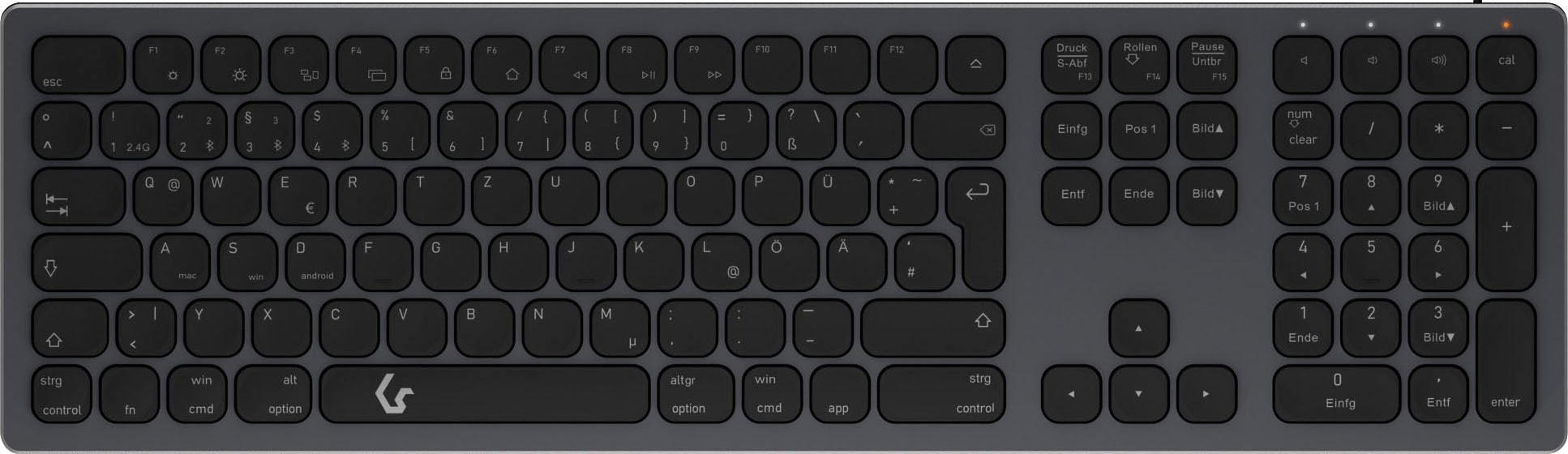 ICY BOX Wireless-Tastatur »ICY BOX Full-Size Aluminium DE Layout«, Bluetooth & RF