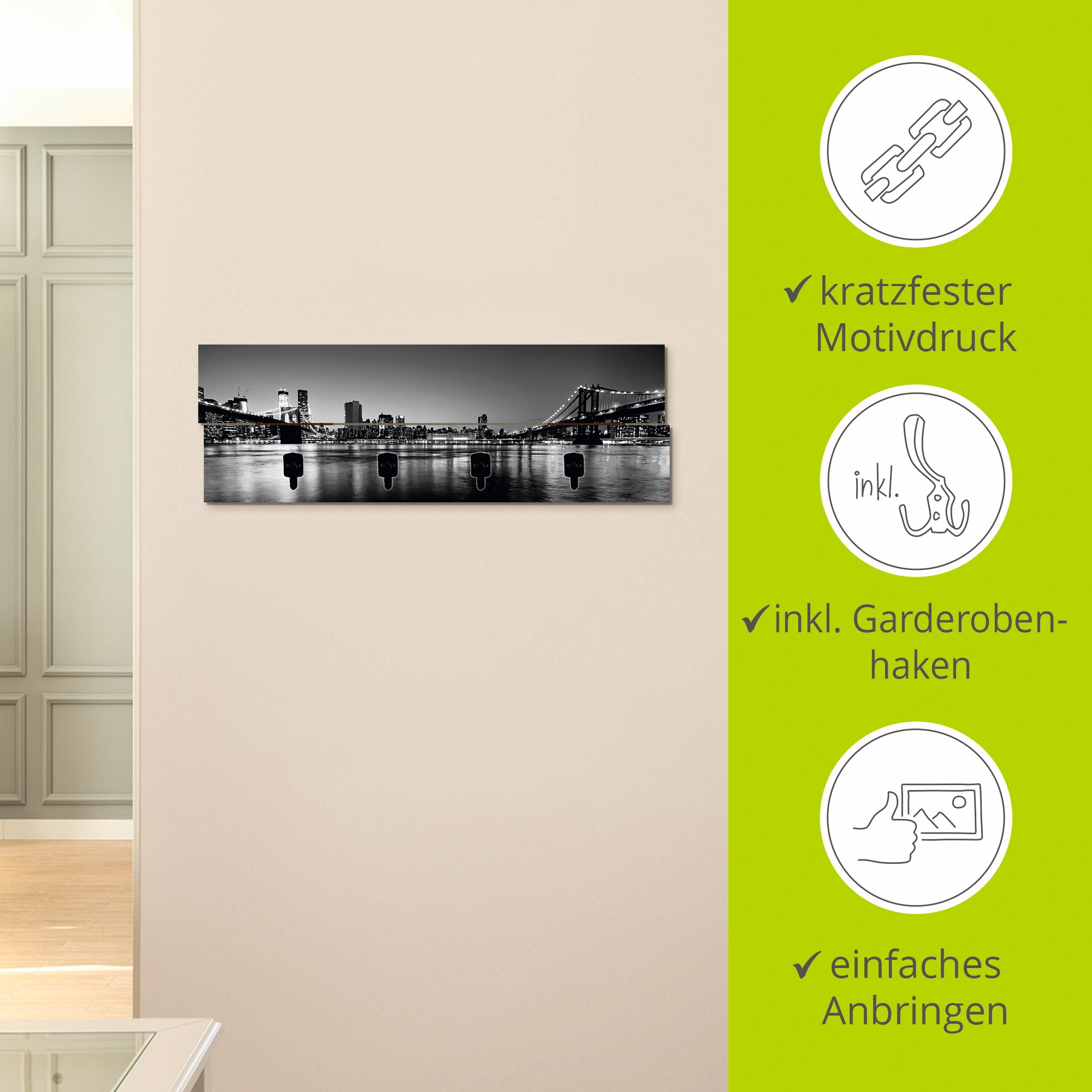 Artland Garderobenleiste »New York City Skyline Brooklyn Bridge«, teilmontiert