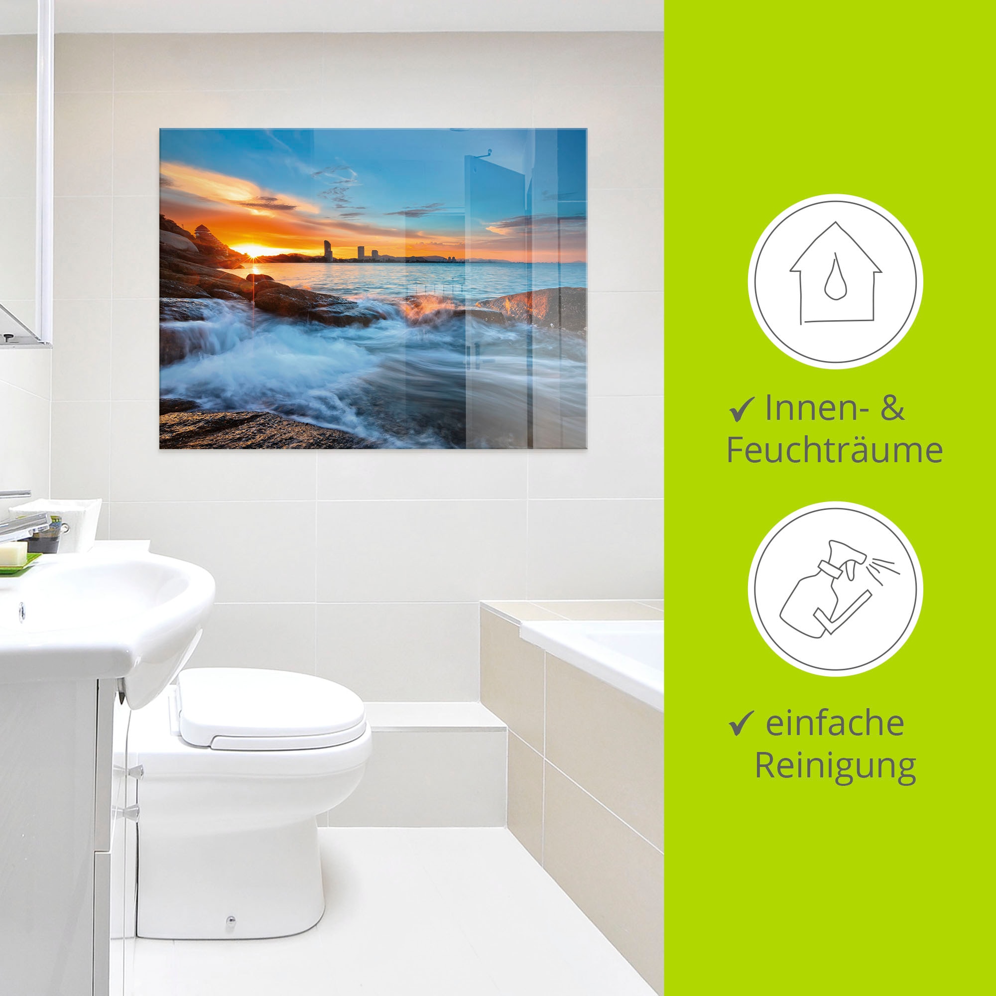 Artland Glasbild »Sonnenuntergangszeit am Hua-Hin Strand« Gewässer 1 Stk. tlg. in verschiedenen Größen