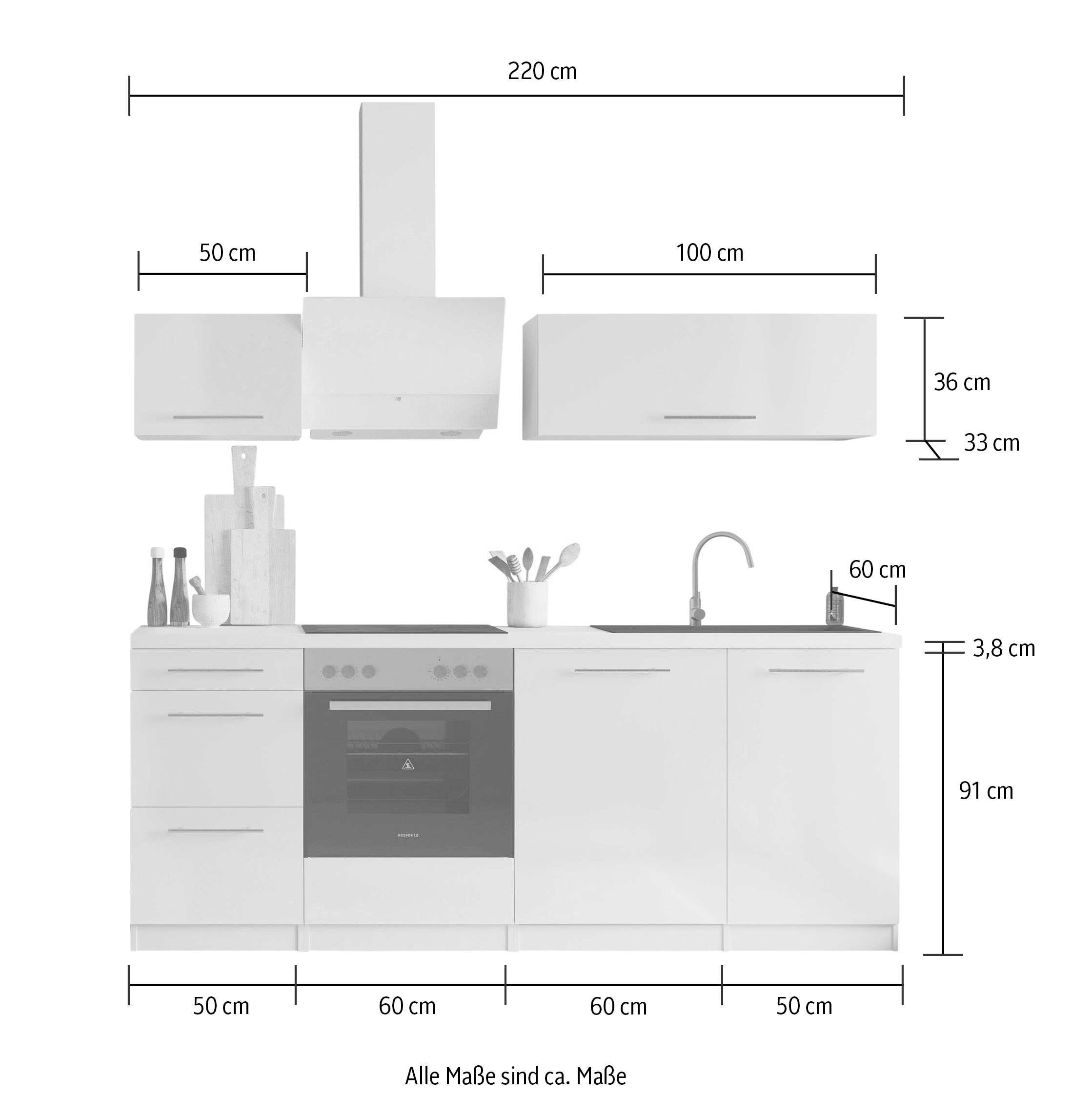 RESPEKTA Küche »Amanda« Breite 220 cm, mit Soft-Close, exklusiver Konfiguration für OTTO