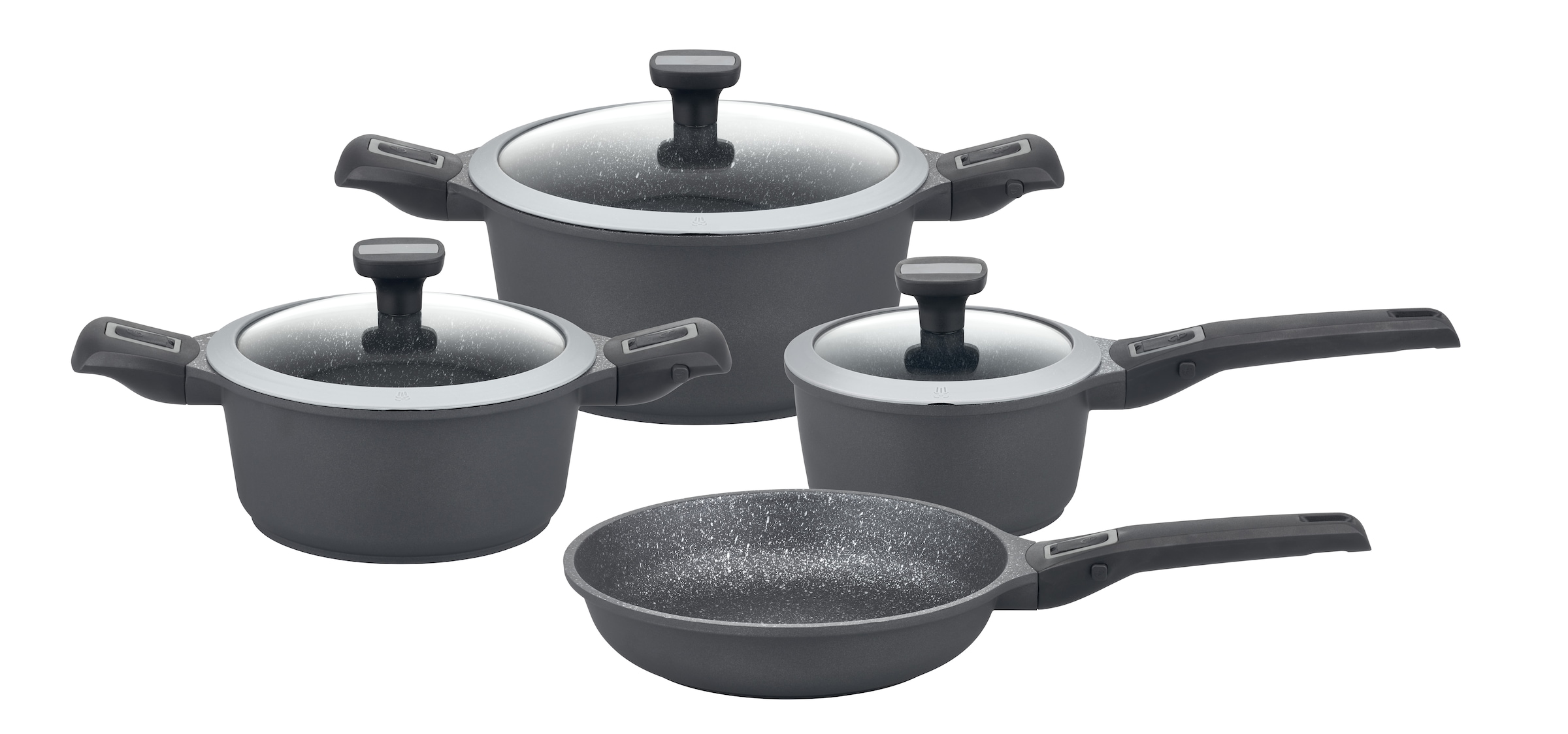 GSW Topf-Set "Easy Click" Set, Kochtopf 20/24 cm, 1 Stielkasserolle 16 cm, 1 Bratpfanne 24 cm, 7 Stk. tlg. Aluminiumguss