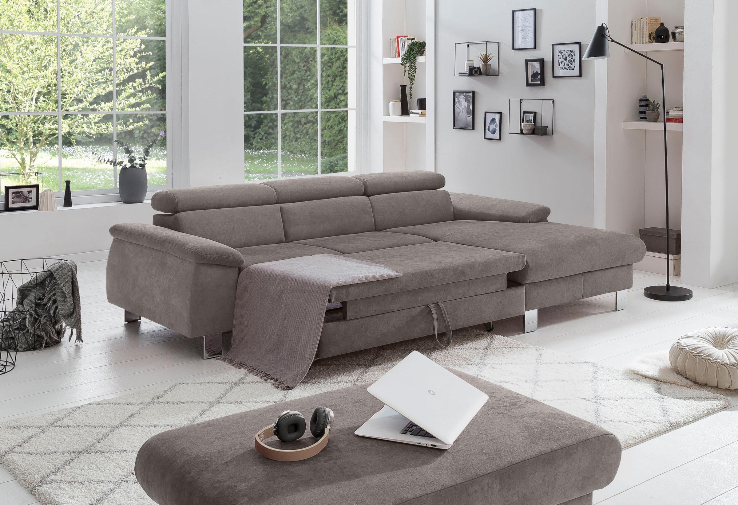 COTTA Ecksofa Komaris, Ecksofa, wahlweise mit RGB-LED-Beleuchtung und Bettfunktion/Bettkasten
