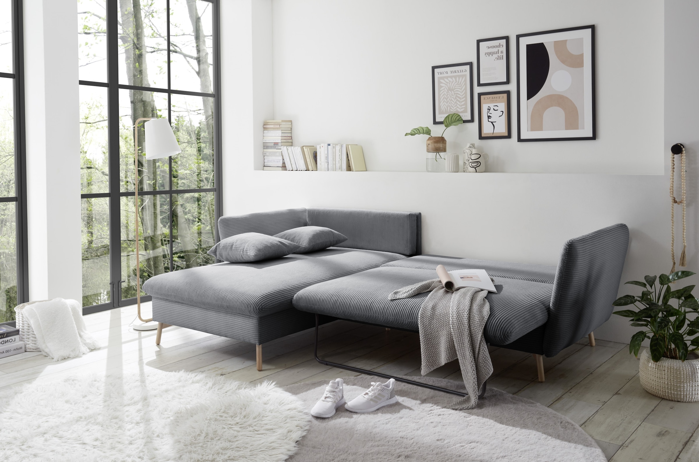 andas Ecksofa »MERLE, 258 cm, L-Form, traumhafter Cord,« mit Bettfunktion und Bettkasten, Liegefläche 224 x 139