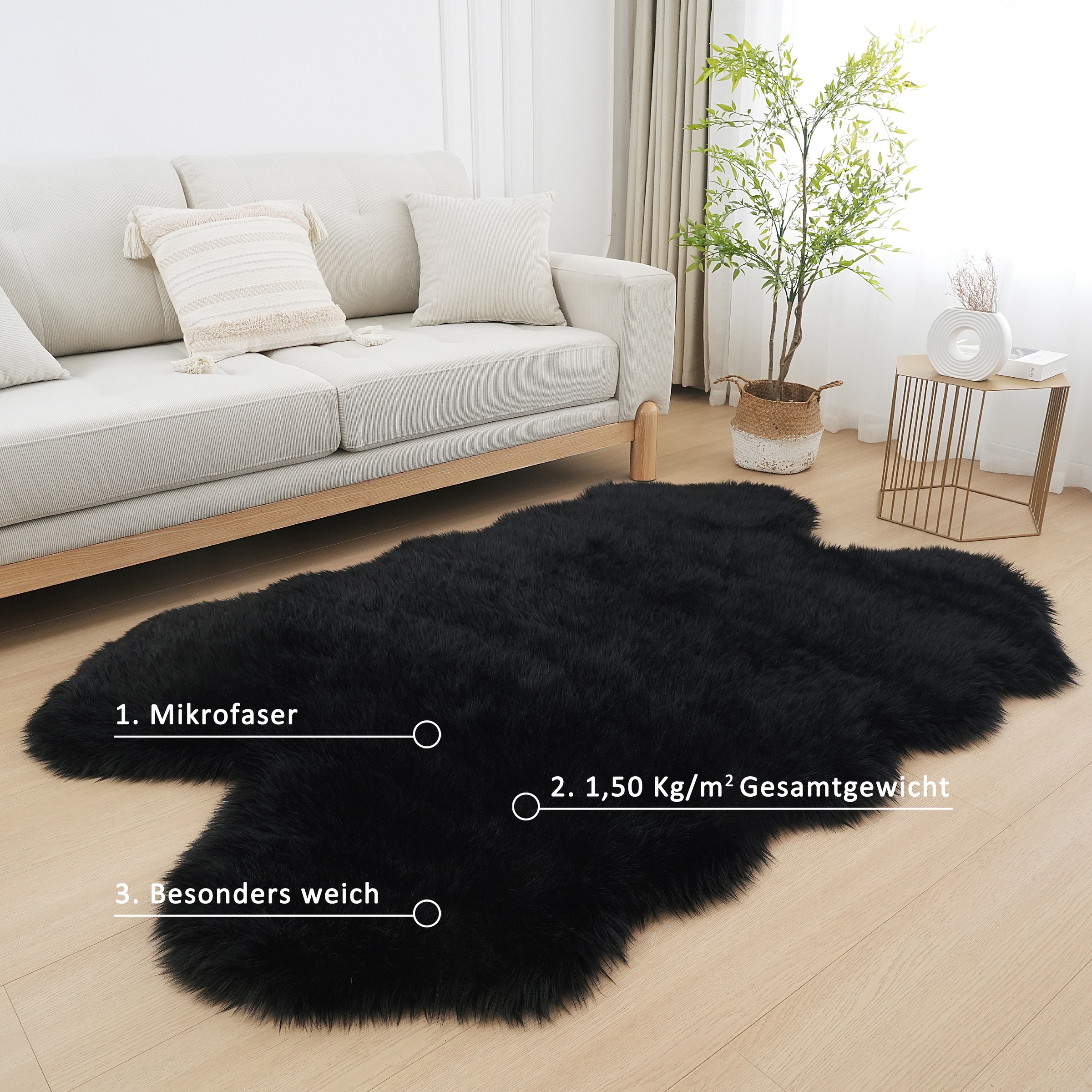 Home affaire Fellteppich »Dena Teppiche, Fellform, waschbar«, fellförmig, 60 mm Höhe, Kunstfell, weich, Uni-Farben, Wohnzimmer, Schlafzimmer, Esszimmer