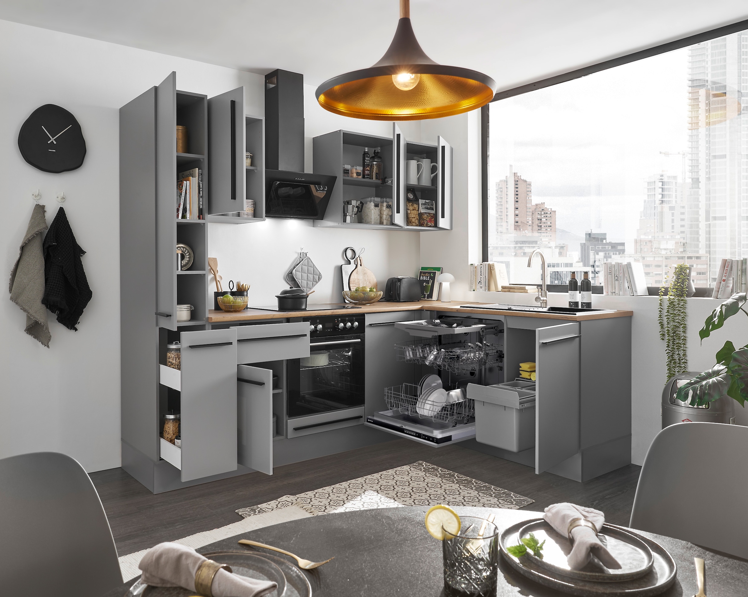 BASIC by Balculina Winkelküche »Denver, Küche BxHxT 250/115 x 211 x 60«, Breite 250 cm, wahlweise mit E-Geräten und Induktion