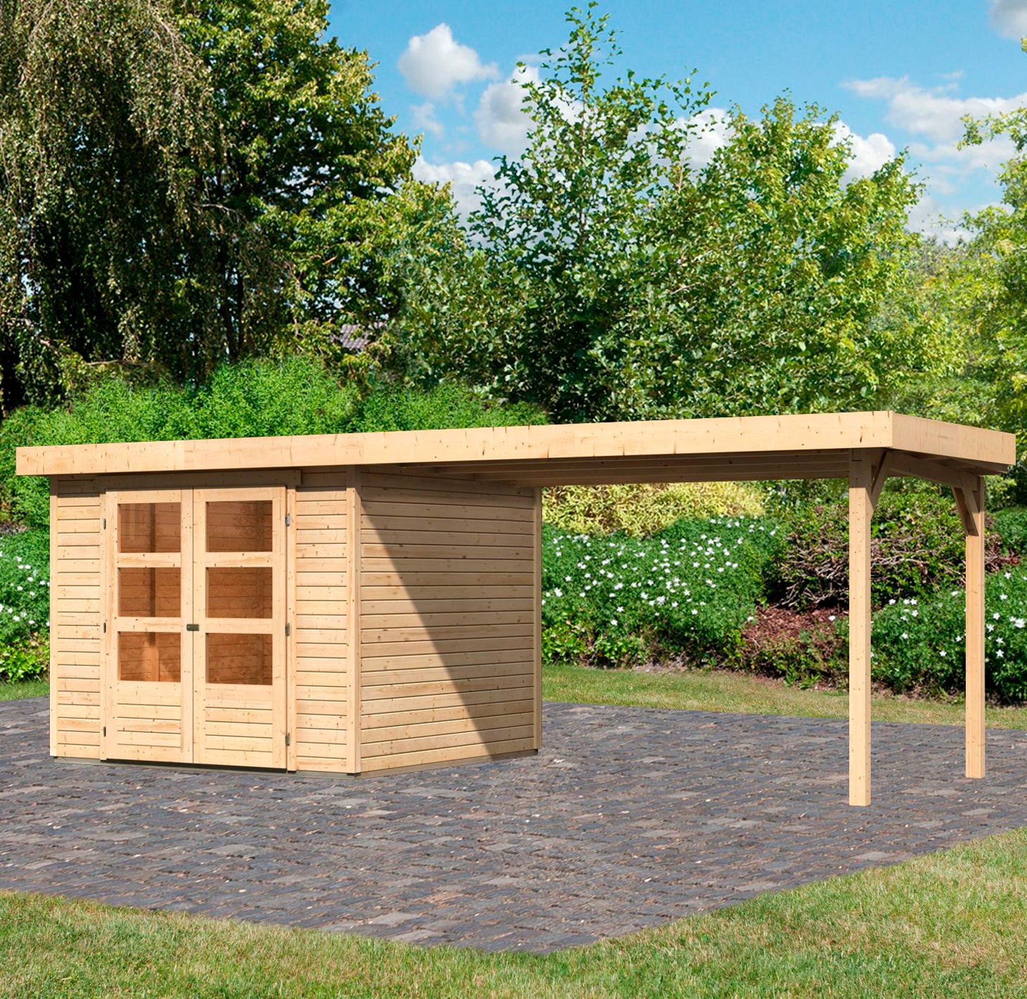 Karibu Gartenhaus »Arnis 3,5« mit Anbaudach 2,80 cm Breite