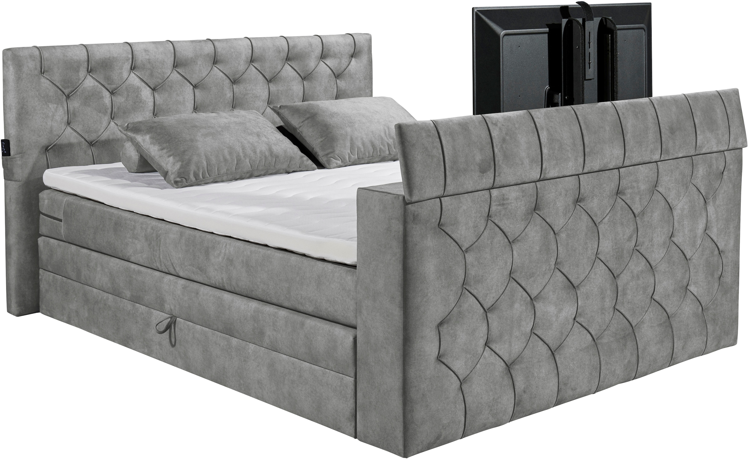 ED EXCITING DESIGN Boxspringbett »Springdale«, mit Bettkasten, motorisierter TV-Halterung, Duo-Matratze (H3/H4)