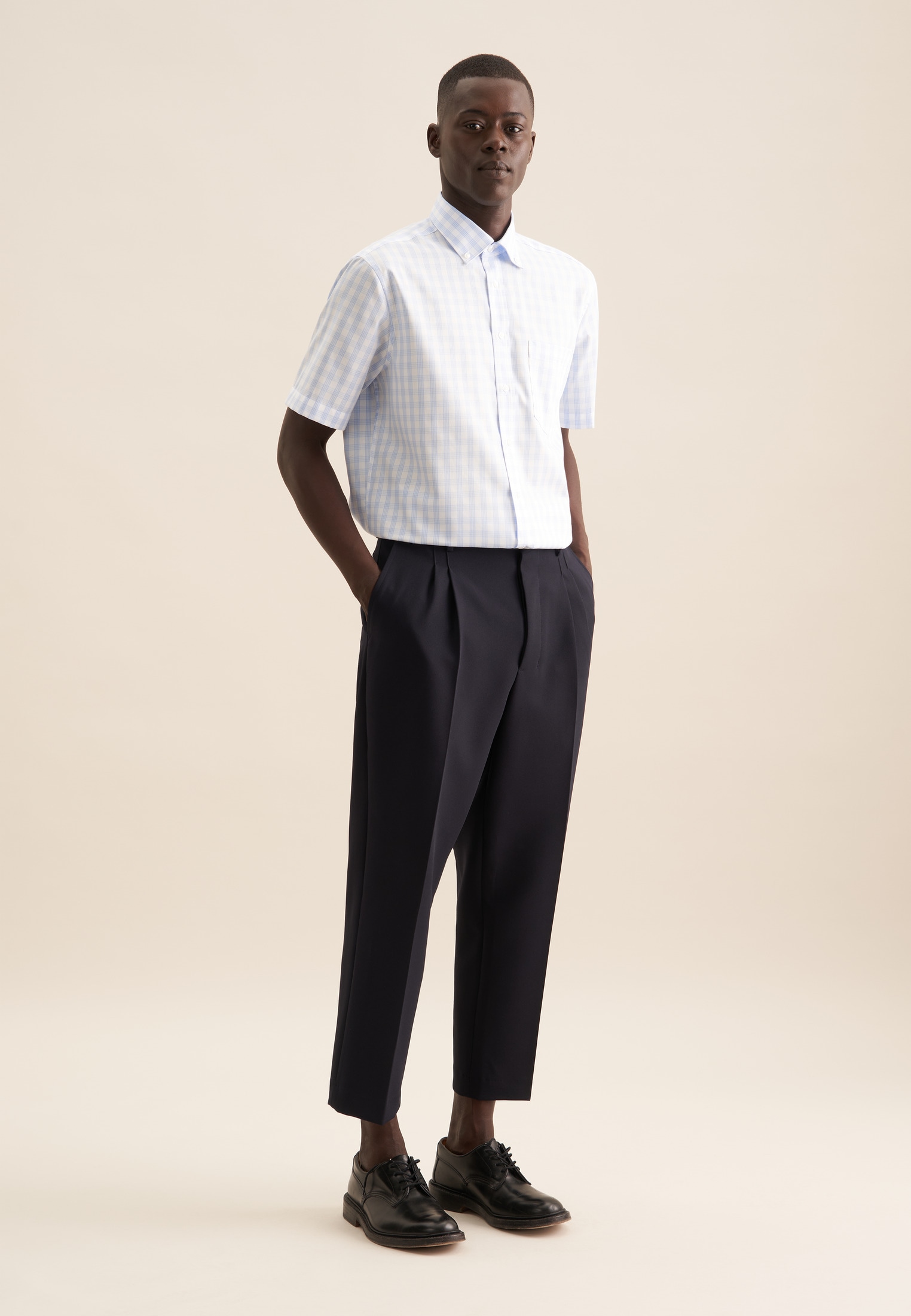 seidensticker Businesshemd »Comfort«, Comfort Kurzarm Button-Down-Kragen Karo