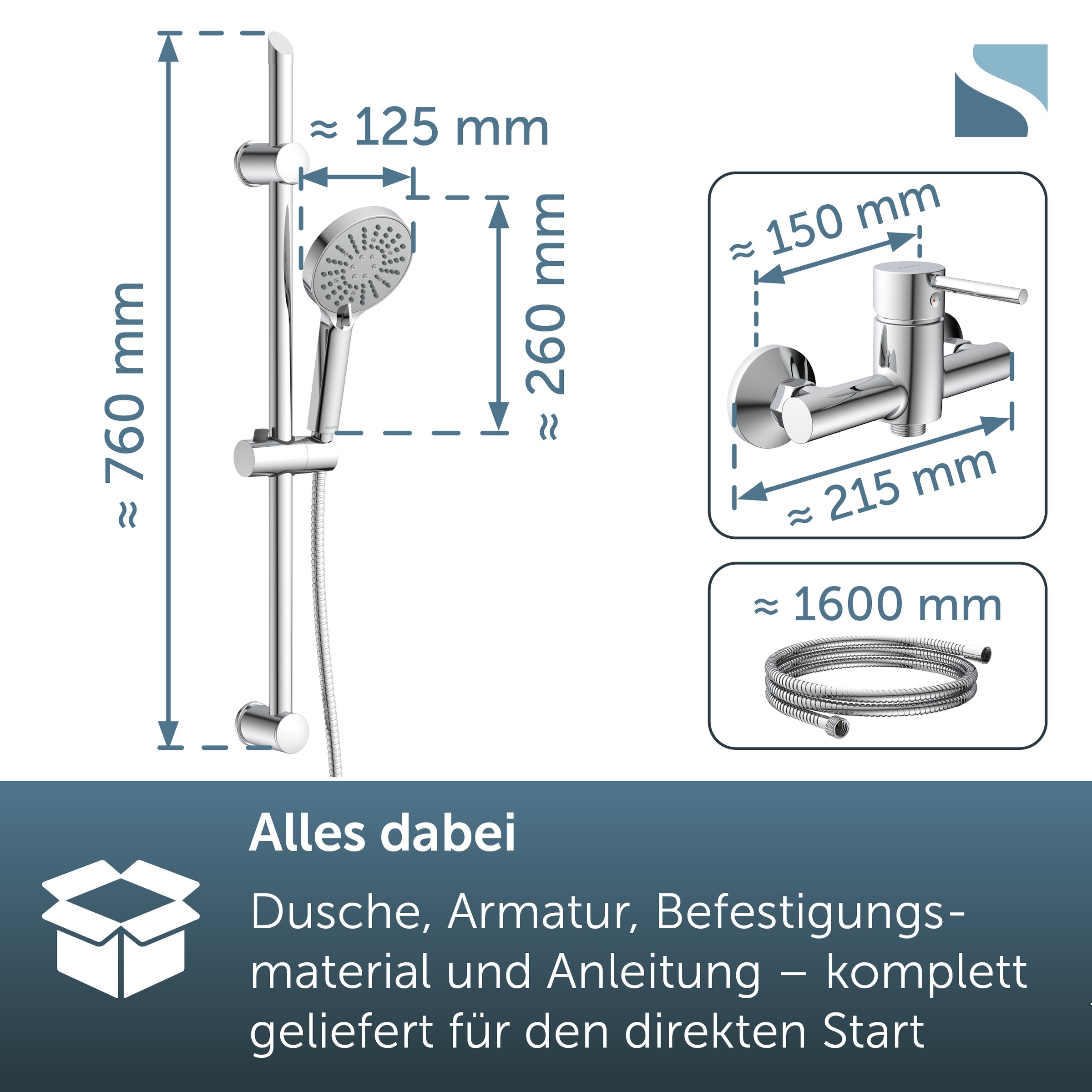 Schütte Duschsystem »SAMANA« wassersparend, Antikalk, 3-fach verstellbar, Wasserstoppfunktion