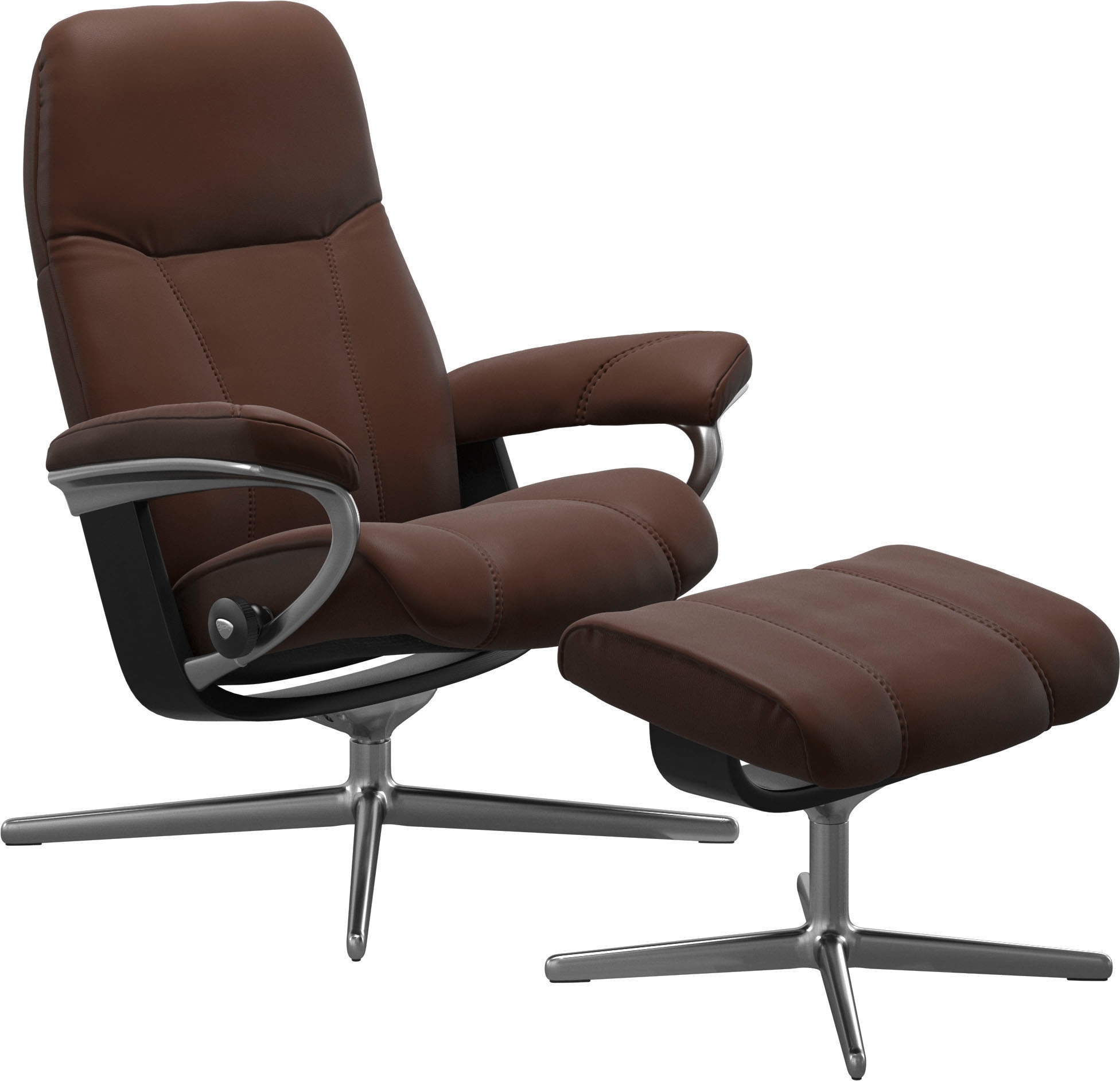 Stressless® Relaxsessel »Consul« Set, Relaxsessel mit Hocker,  mit Hocker, mit Cross Base, Größe S, M & L, Holzakzent Schwarz
