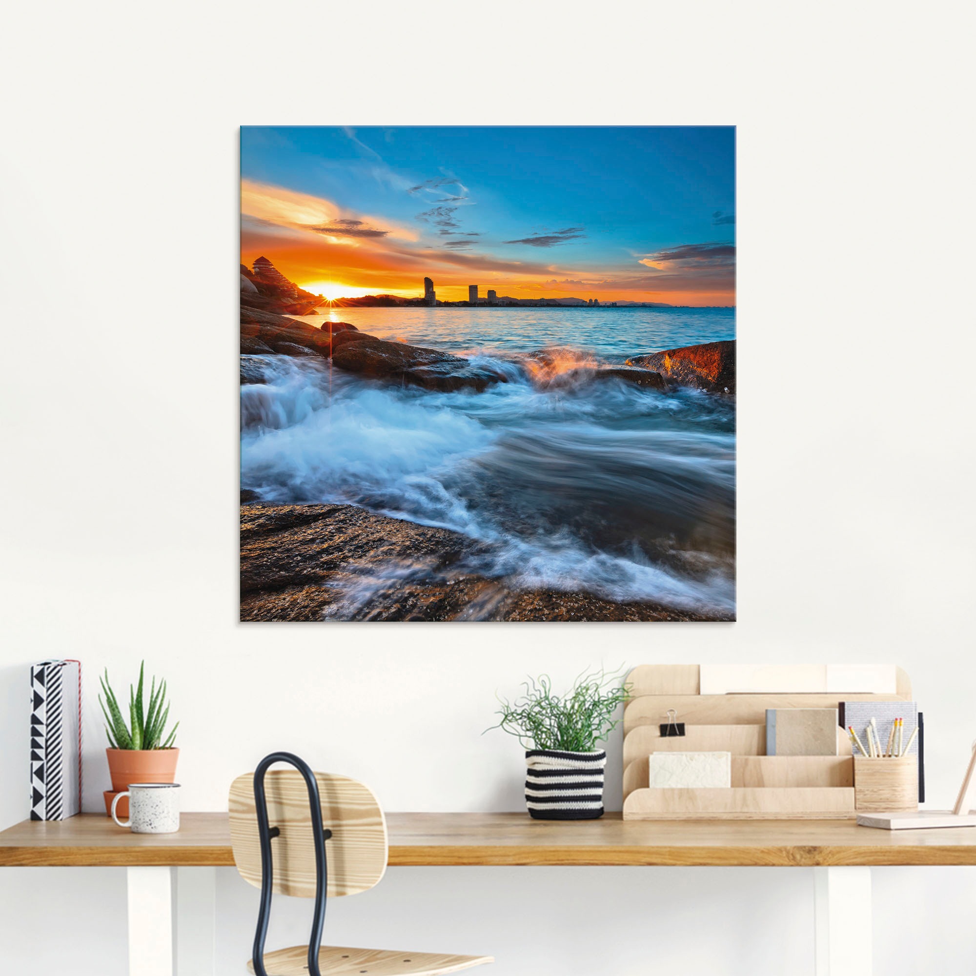 Artland Glasbild »Sonnenuntergangszeit am Hua-Hin Strand« Gewässer 1 Stk. tlg. in verschiedenen Größen