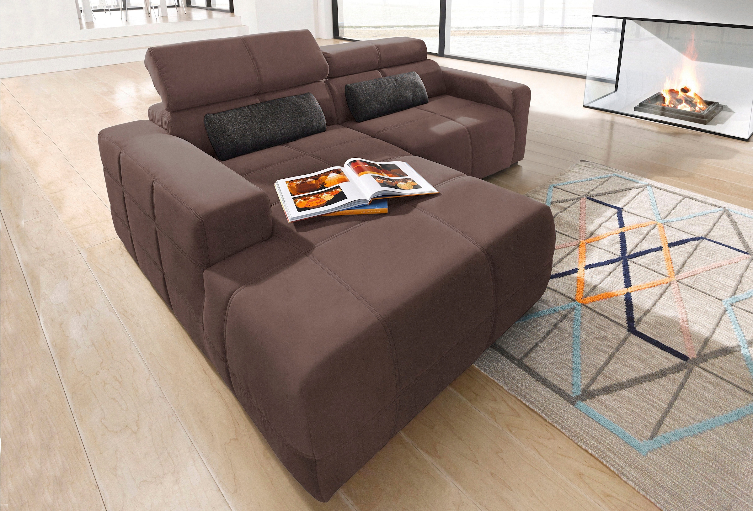 DOMO collection Ecksofa »Brandon kleine Ausführung B/T/H: 214/100/80 cm«, Mit Kopfteilverstellung, auch in Leder und Cord, L-Form