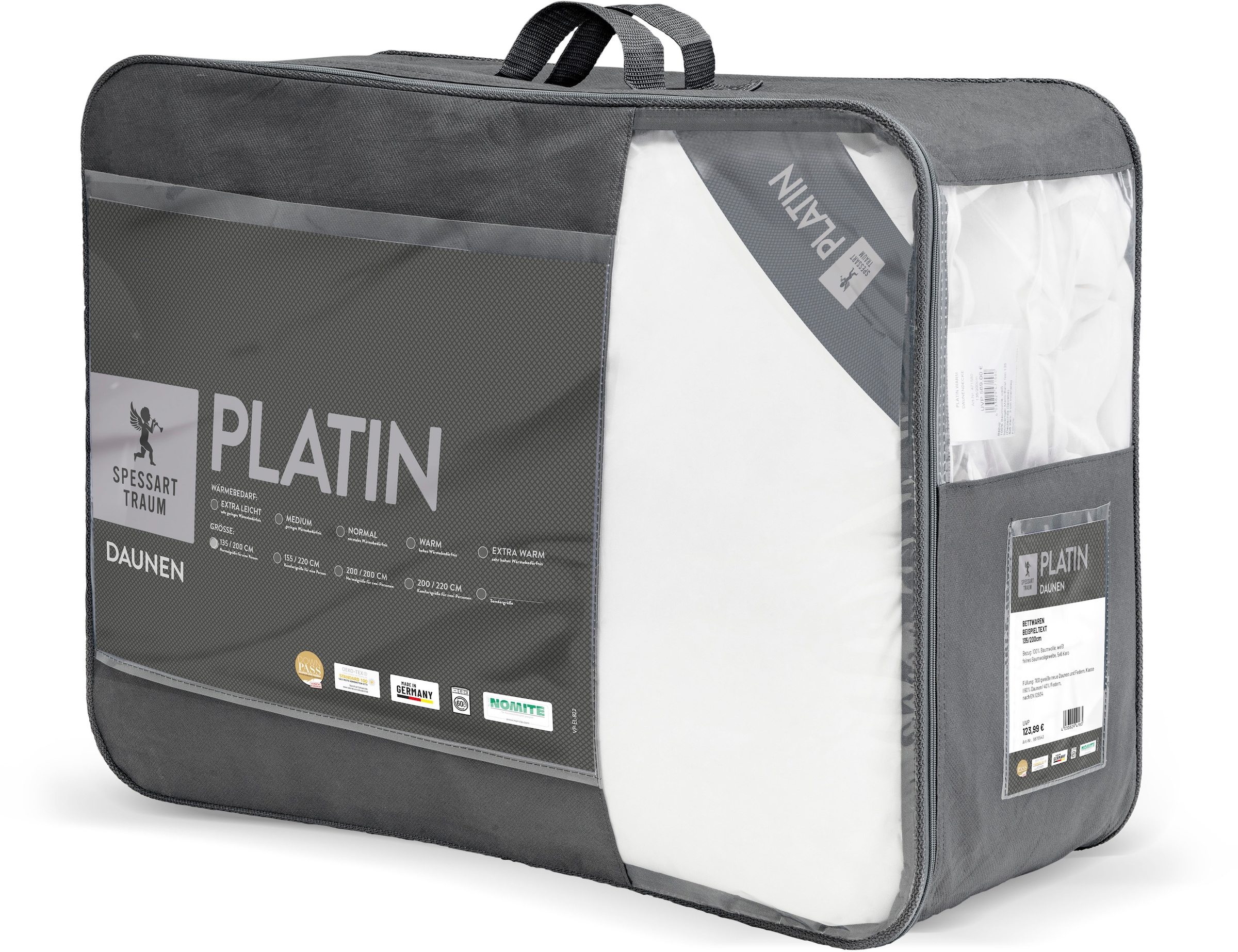 SPESSARTTRAUM Gänsedaunenbettdecke »Platin«, warm, Füllung 100% Reine weiße Gänsedaunen, Bezug 100% Baumwolle, (1 St.), hergestellt in Deutschland, allergikerfreundlich