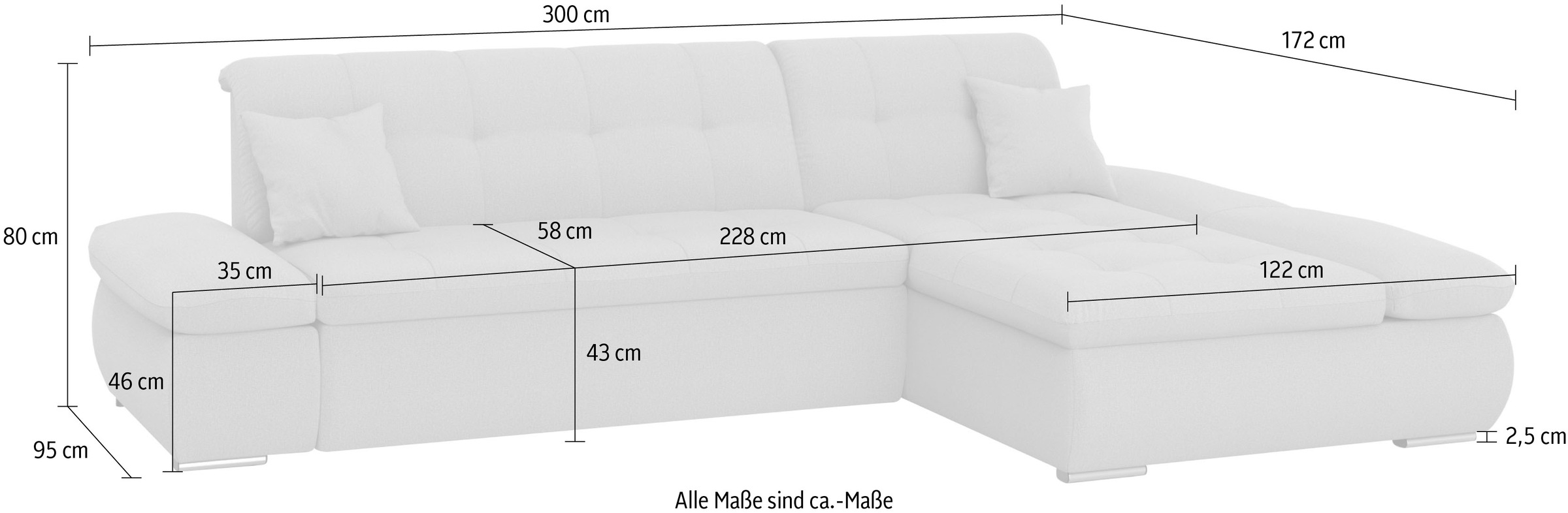DOMO collection Ecksofa »Moric, L-Form, XXL-Sofa - Breite 300cm«, wahlweise mit Bettfunktion und Armteilverstellung, cappucino