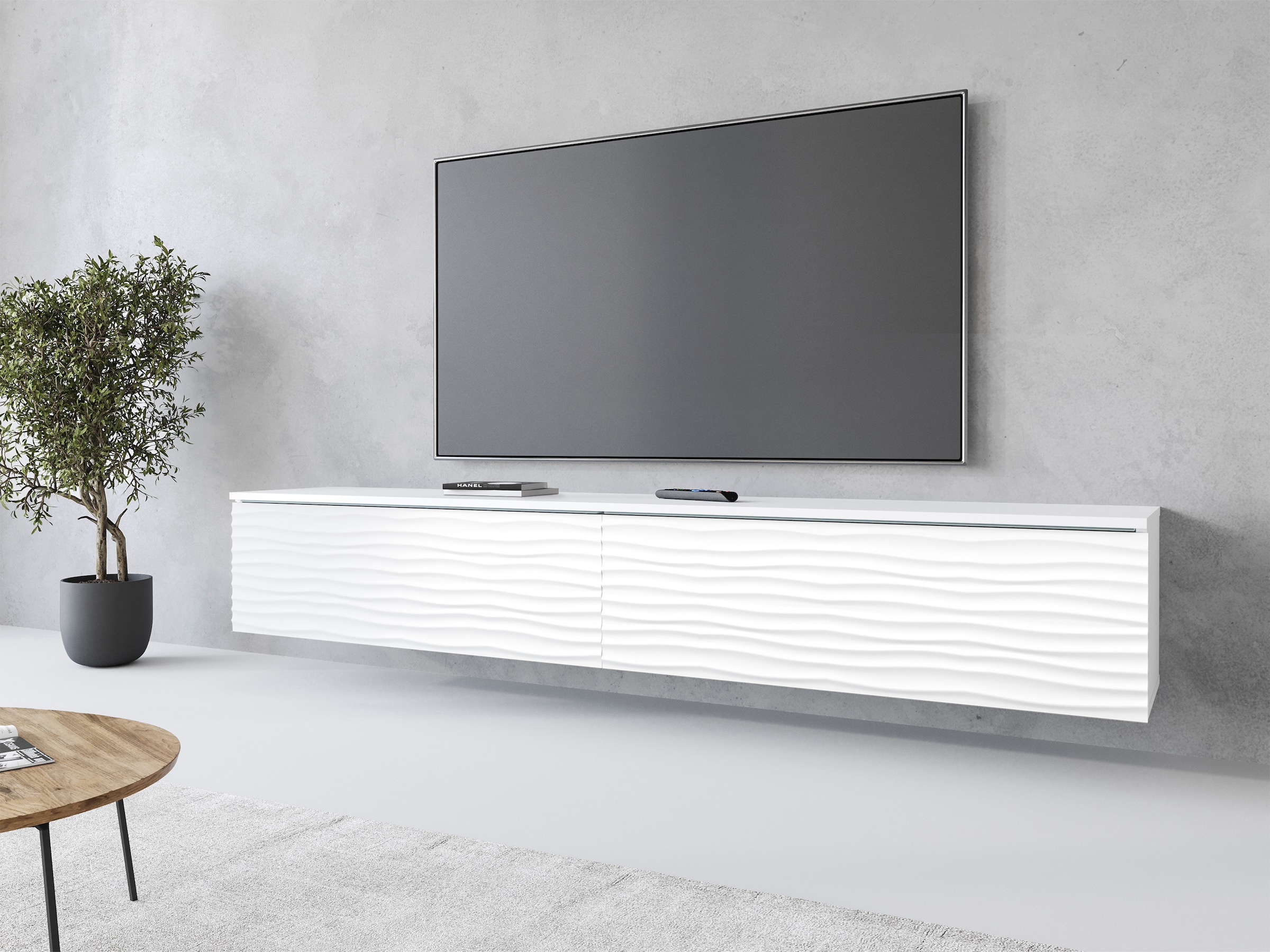 INOSIGN Lowboard »Vera, wahlweise mit oder ohne Beleuchtung«, gefräste MDF Front mit 3D Effekt, stehend und hängend montierbar
