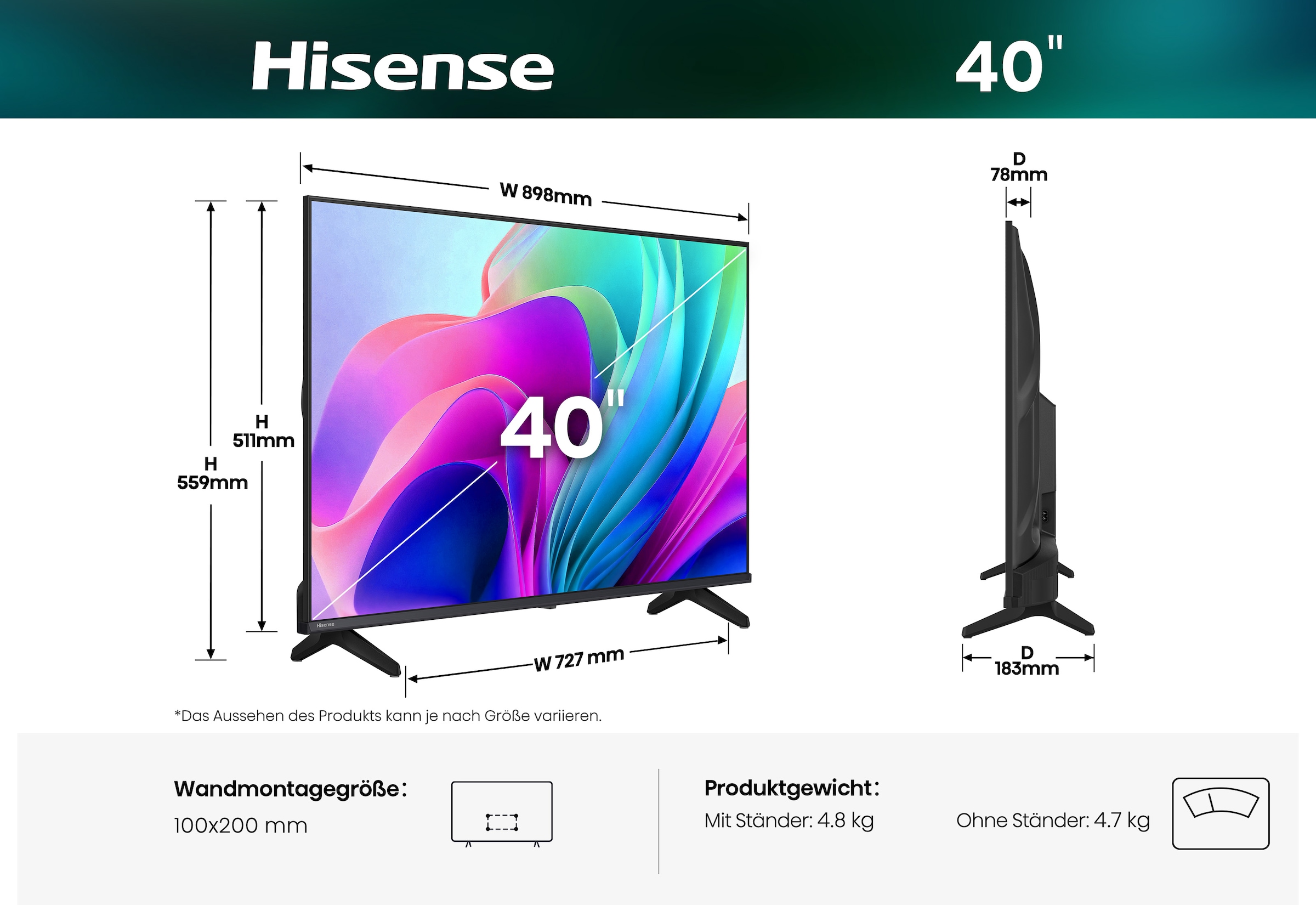 Hisense LED-Fernseher »40E4DS« 100 cm/40 ″ Full HD Smart-TV