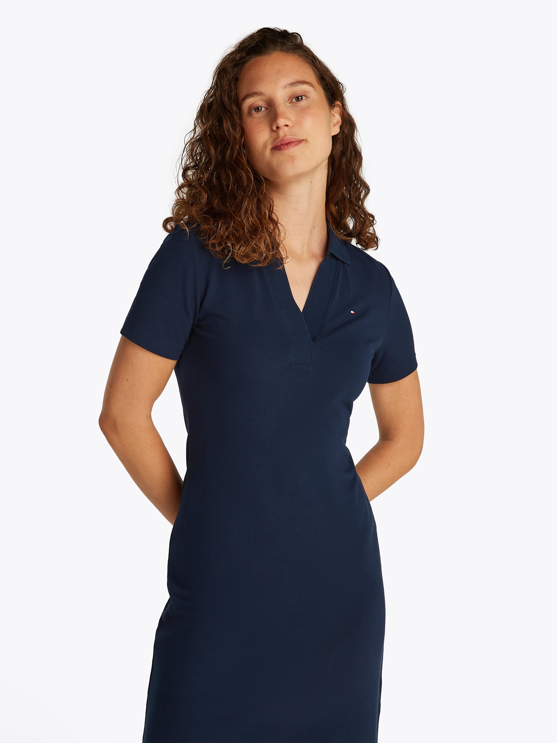 Tommy Hilfiger Polokleid »SLIM OPEN NK POLO DRESS SS«, mit gestickter Tommy Hilfiger Flagge