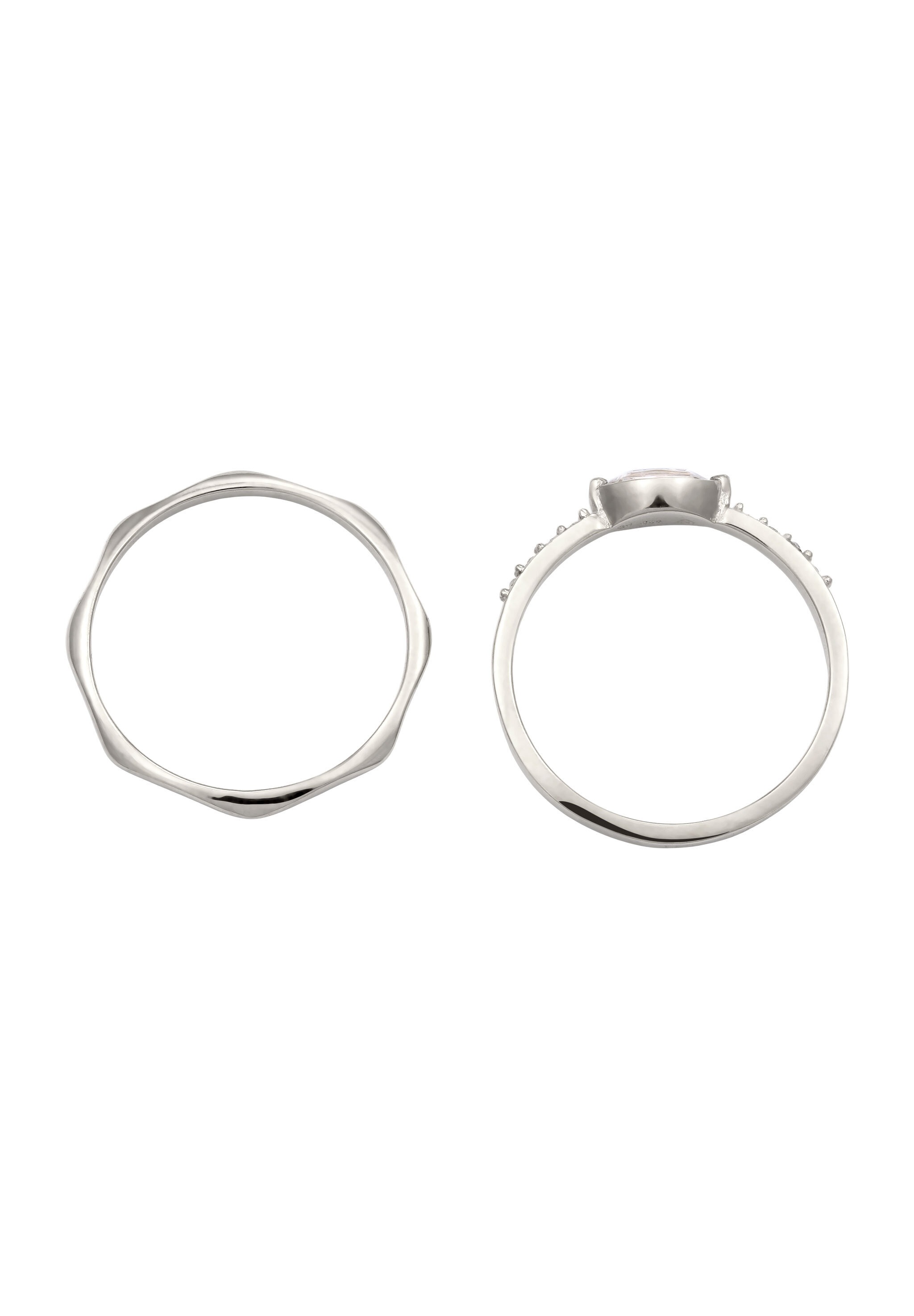 Elli Ring-Set »Ring Set mit Glas Kristalle Weiß 925 Sterling Silber«
