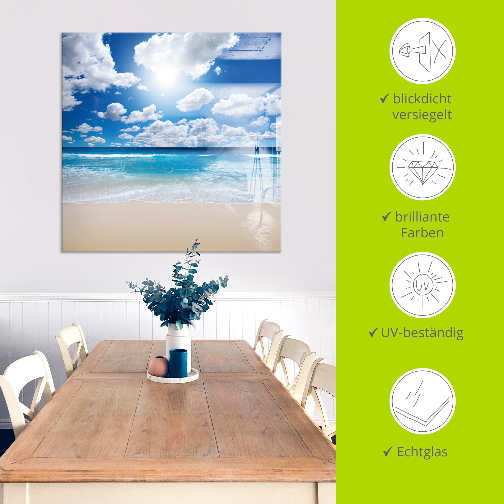 Artland Glasbild »Großartige Strandlandschaft«, Strand, (1 St.), in verschiedenen Größen