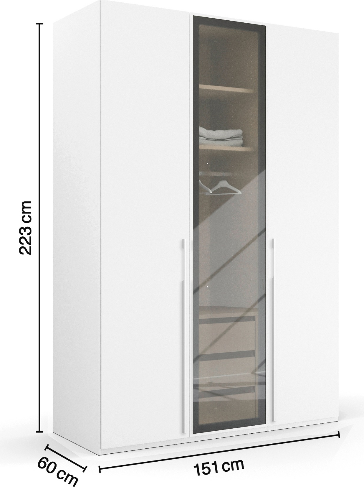 rauch Drehtürenschrank »Kleiderschrank Schrank Garderobe SKAT SHINE mit hochwertigem,«, transparentem Grauglas inkl. umfangreichem Zubehör MADE IN GERMANY
