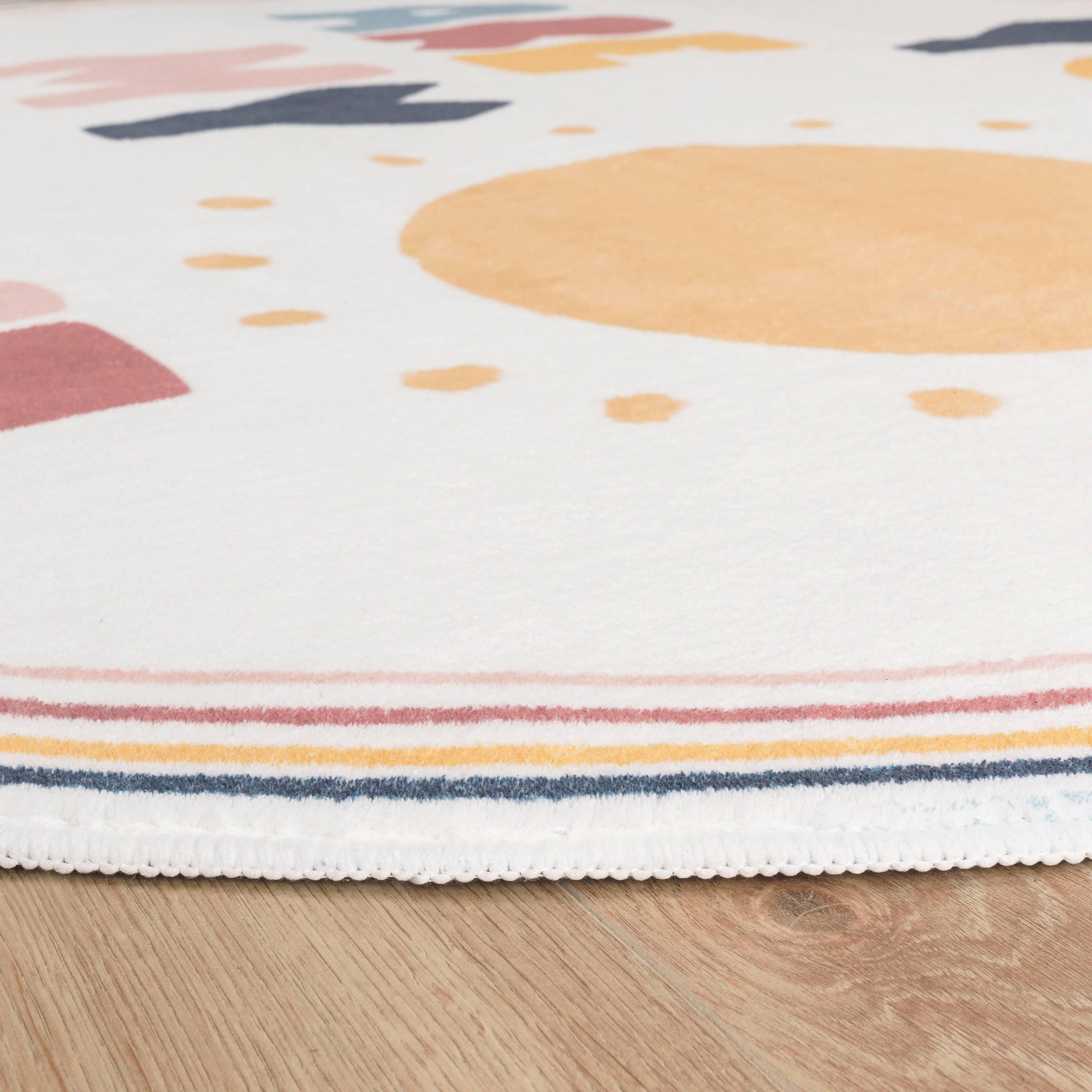 Paco Home Kinderteppich »Niloya 363«, rund, 12 mm Höhe, Spielteppich, Kurzflor, Motiv Sonne und Spruch, waschbar