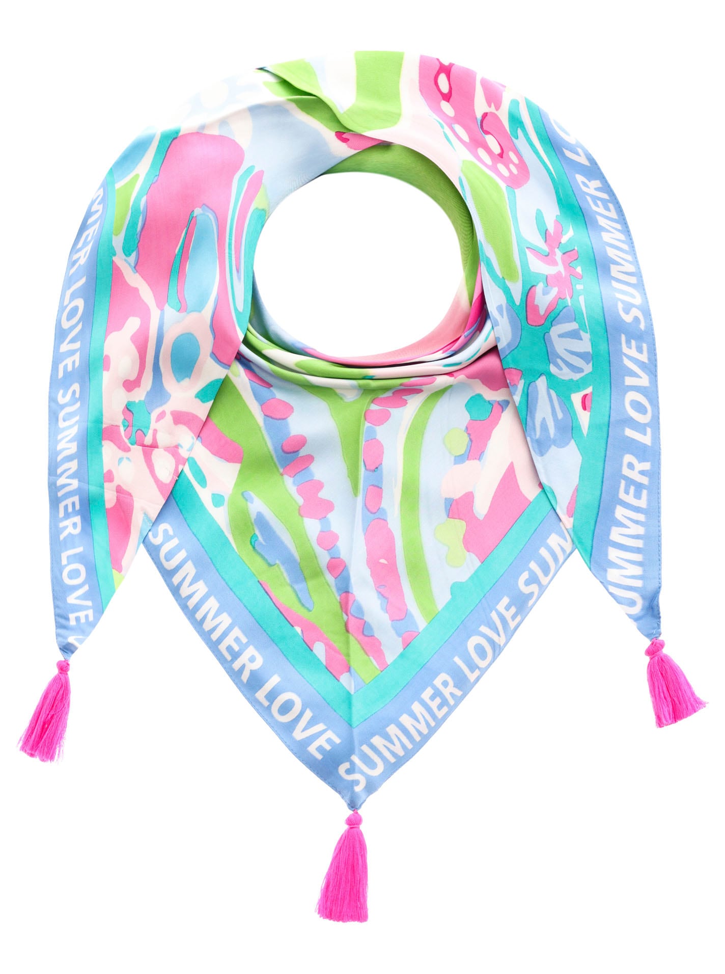 Zwillingsherz, Damen, Modetuch »"Summer Flower Art"« mit Blumenmuster, Schrift und Tasseln, Mehrfarbig, Mehrfarbig, Mit farbenfrohen Blumen