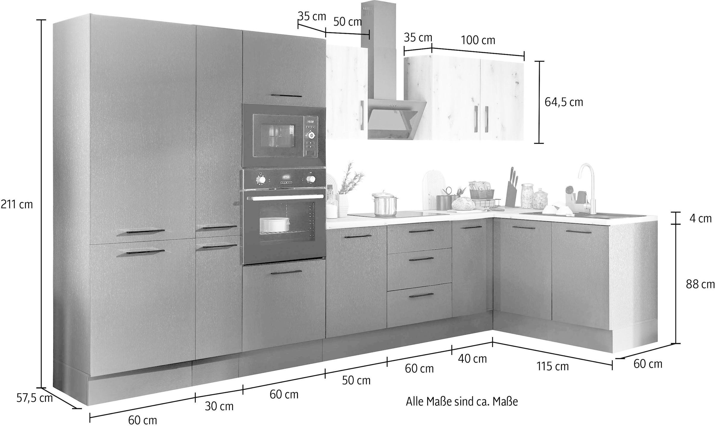 BASIC by Balculina Winkelküche »Turin«, Stellbreite 360x175 cm, wahlweise mit E-Geräten
