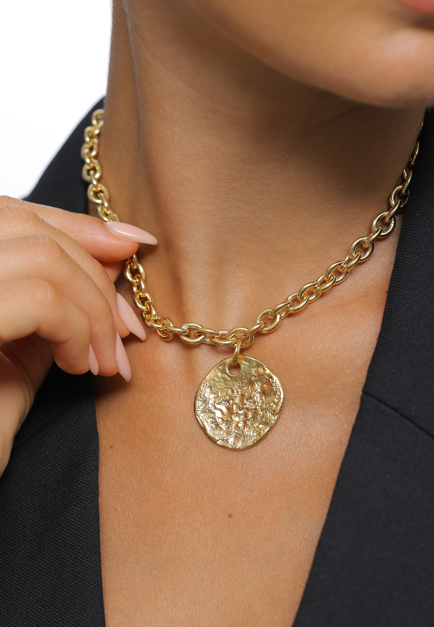 Elli Premium Kette mit Anhänger »Halskette Plättchen Gliederkette 925 Sterling Silber vergoldet«