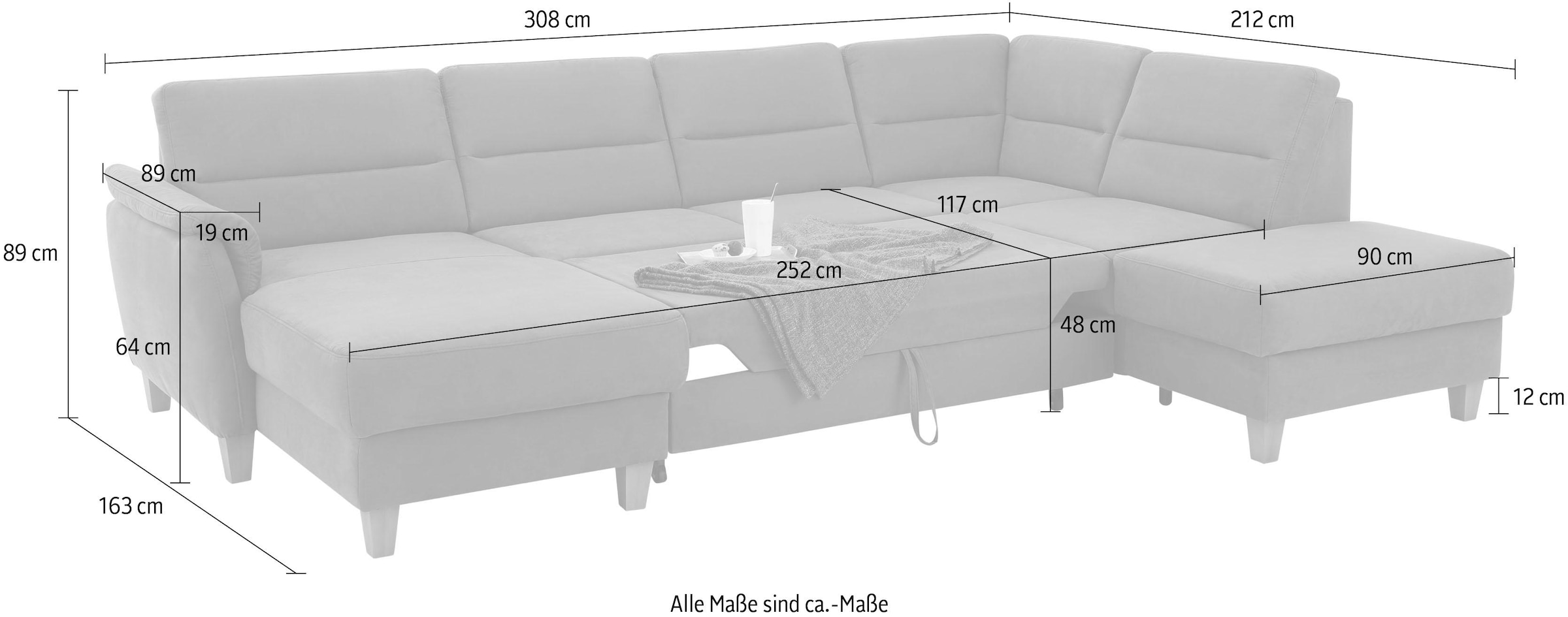 Home affaire Wohnlandschaft »Palmera U-Form«, Federkern, wahlweise mit Bettfunktion und mit/ohne Stauraum