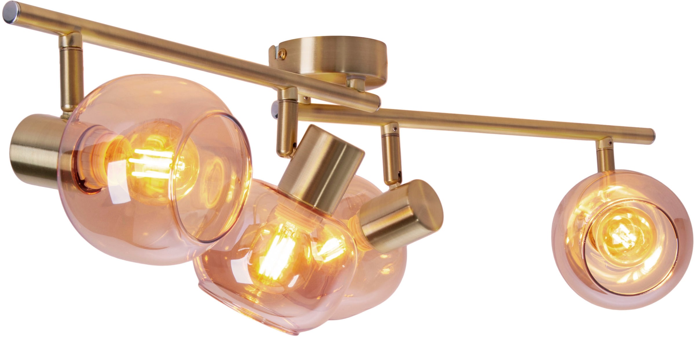 näve Deckenstrahler »Libby«, 4 flammig, Leuchtmittel E14 | ohne Leuchtmittel, 2flg. flexibel verstellbar Glasschirme in amber getönt excl. 2xE14